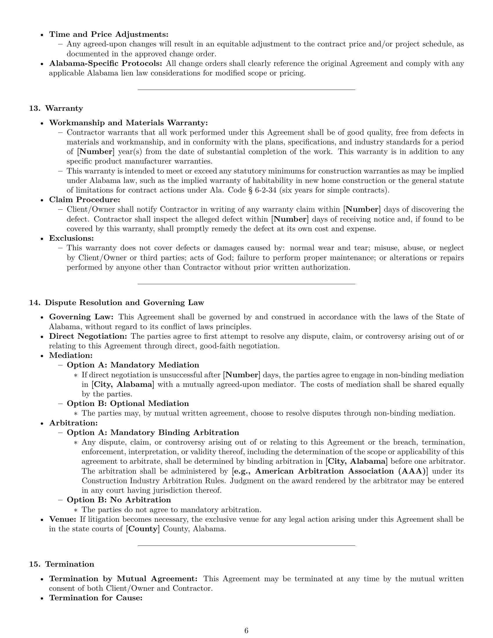 Preview page 6 of Pro Alabama construction independent contractor agreement template