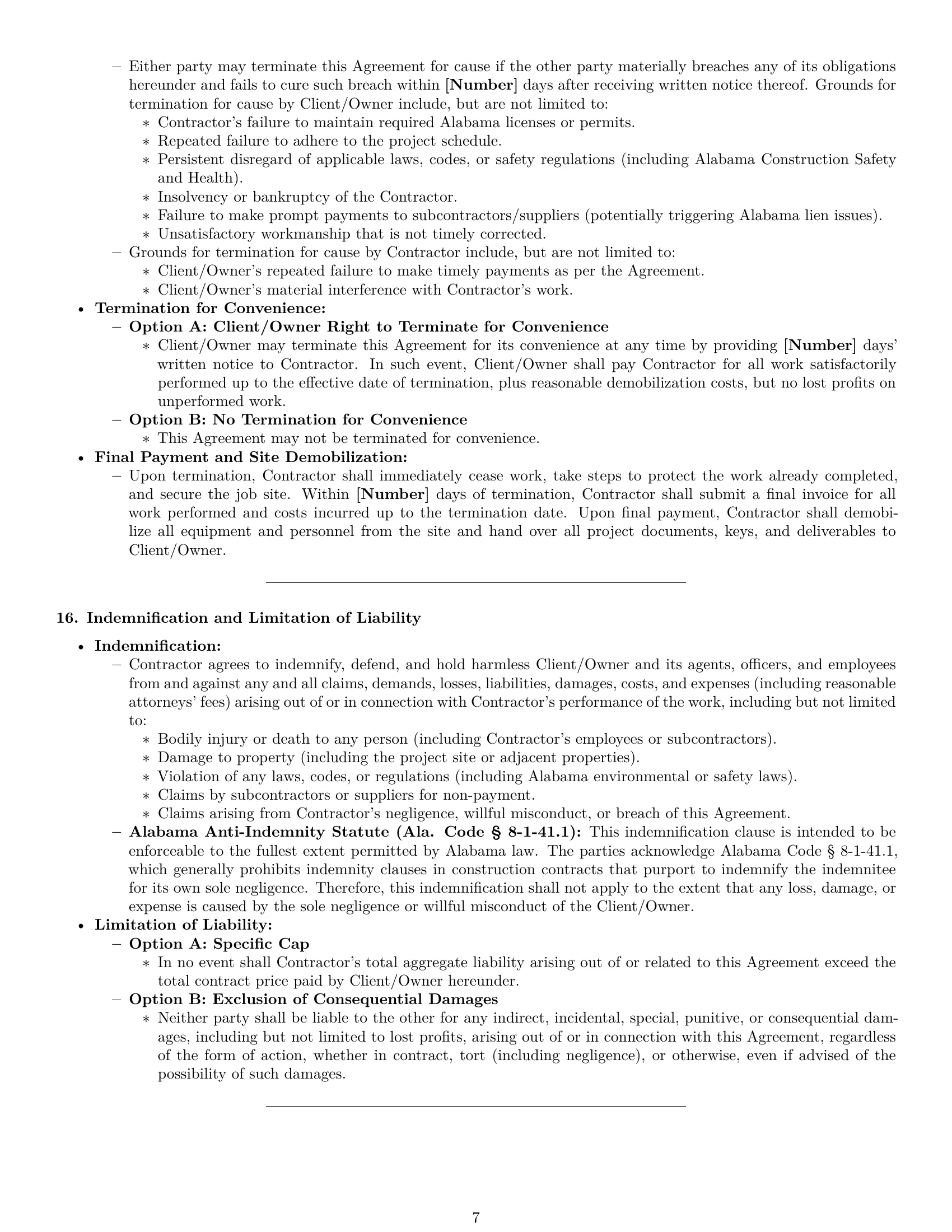 Preview page 7 of Pro Alabama construction independent contractor agreement template