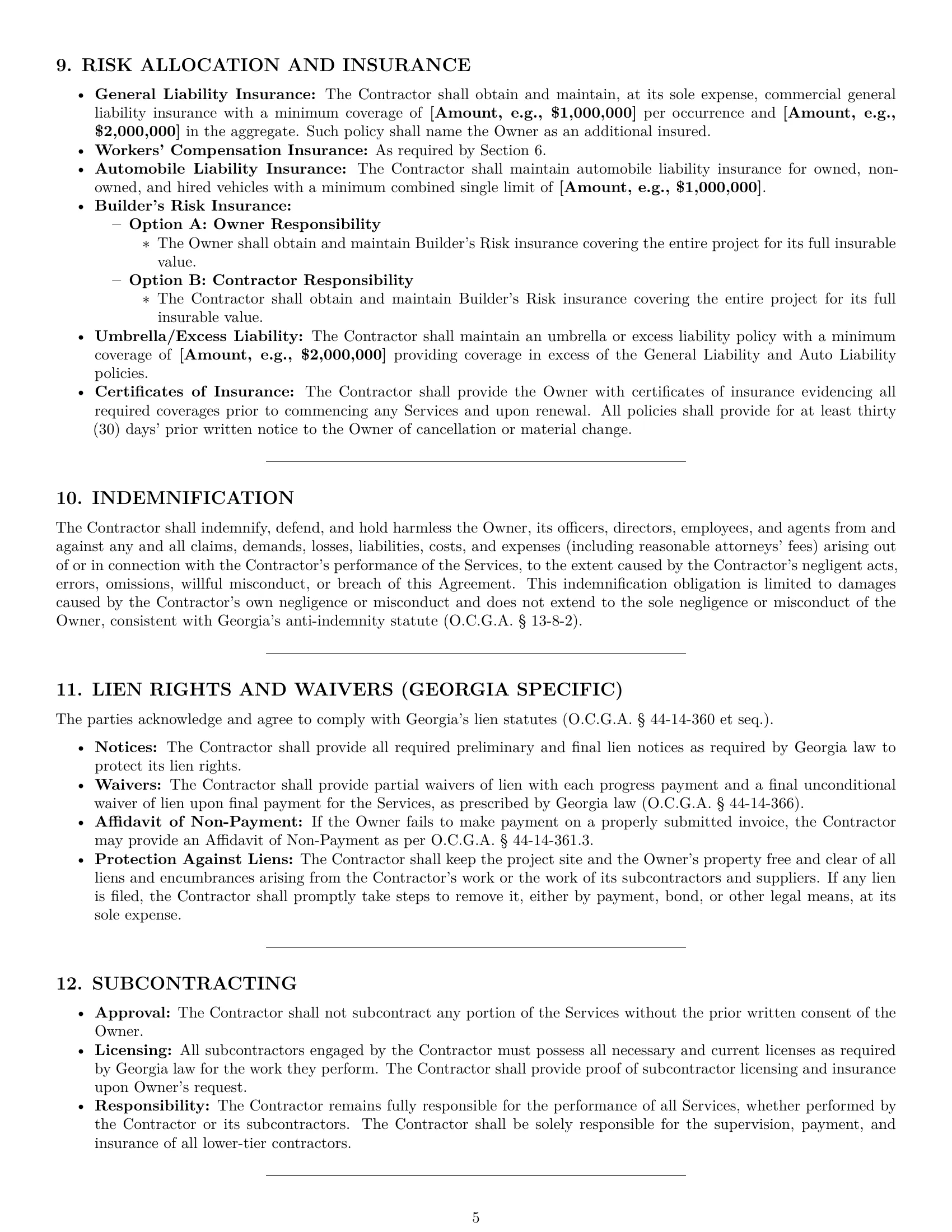 Preview page 5 of Pro Georgia construction independent contractor agreement template