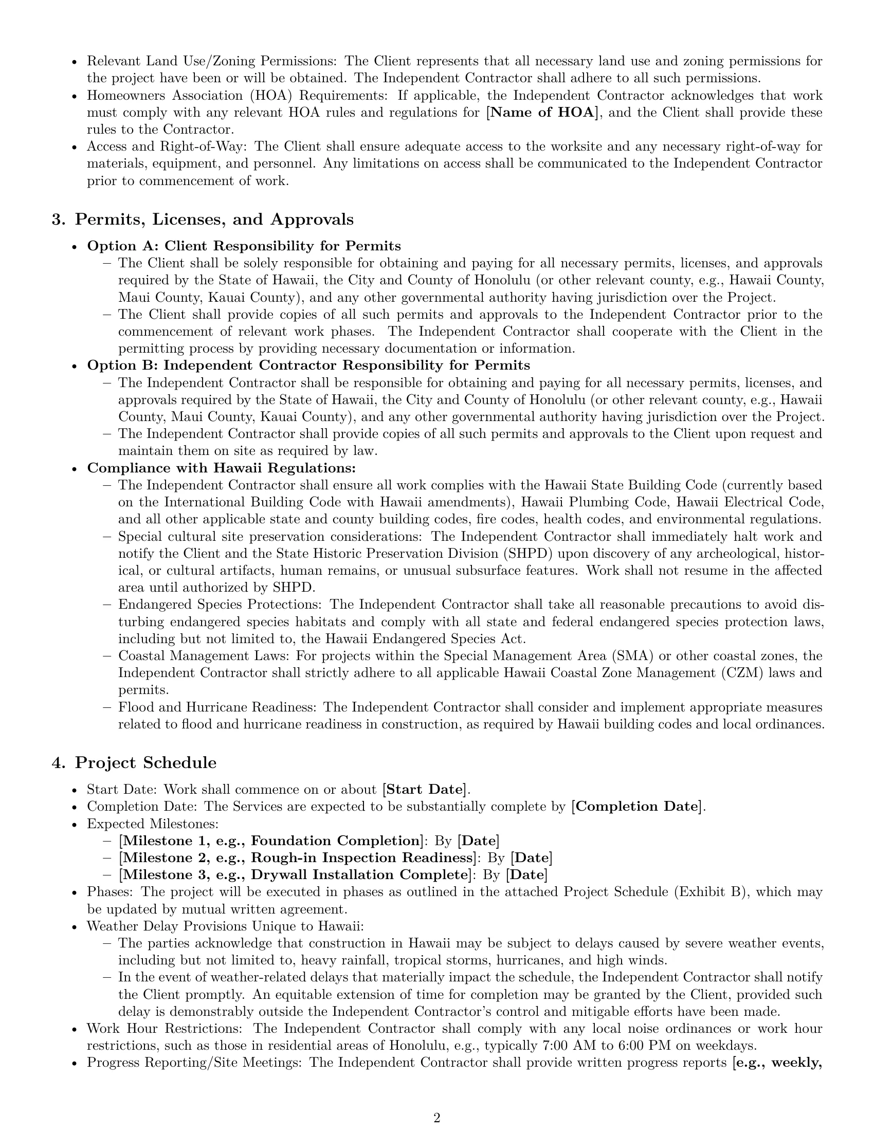 Preview page 2 of Pro Hawaii construction independent contractor agreement template