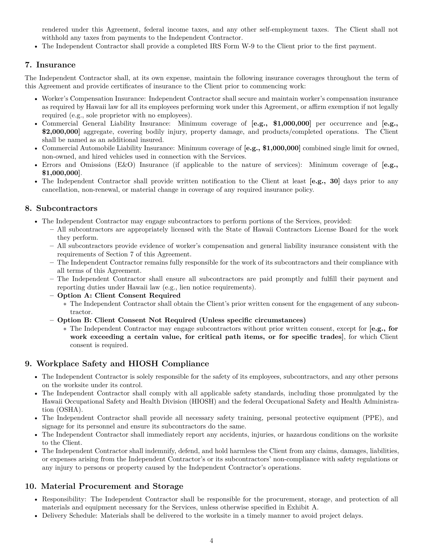 Preview page 4 of Pro Hawaii construction independent contractor agreement template