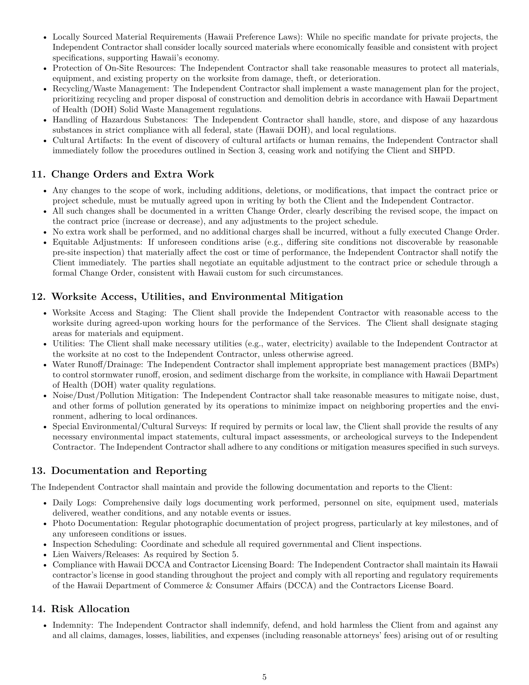 Preview page 5 of Pro Hawaii construction independent contractor agreement template