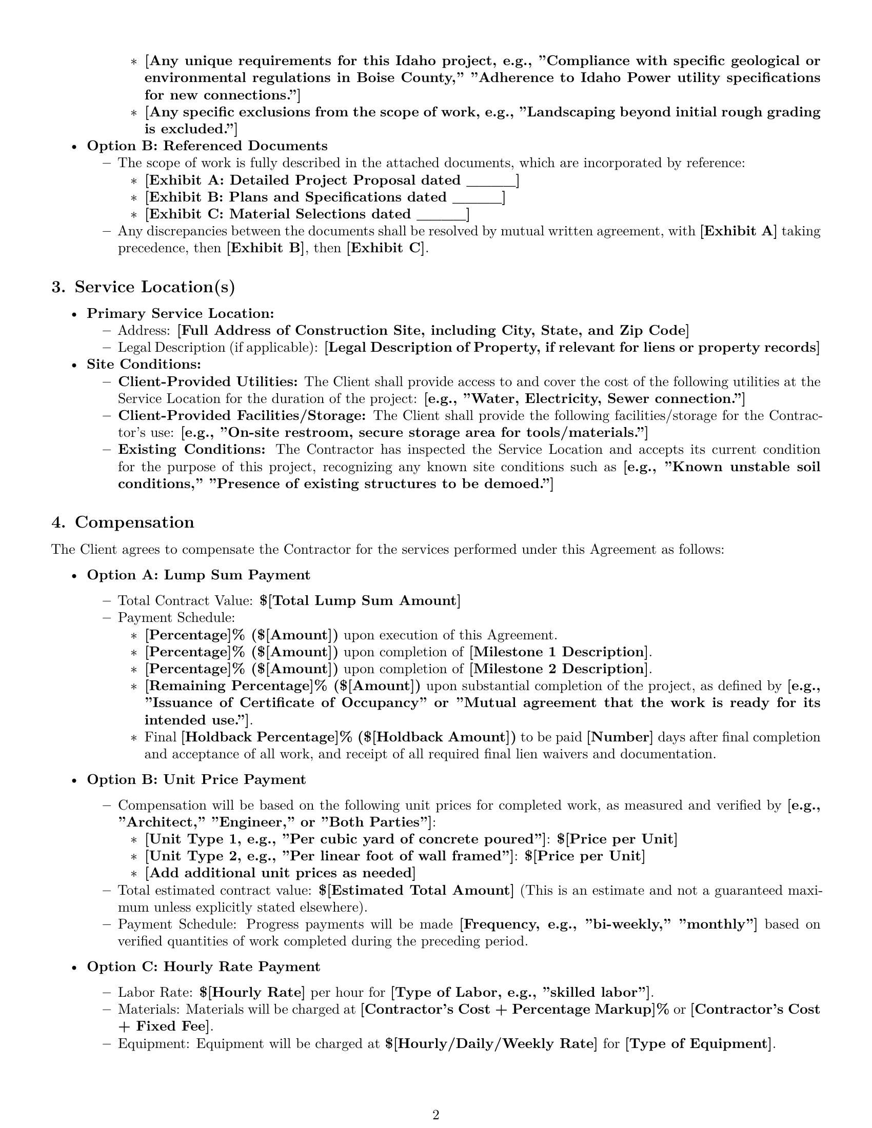 Preview page 2 of Pro Idaho construction independent contractor agreement template