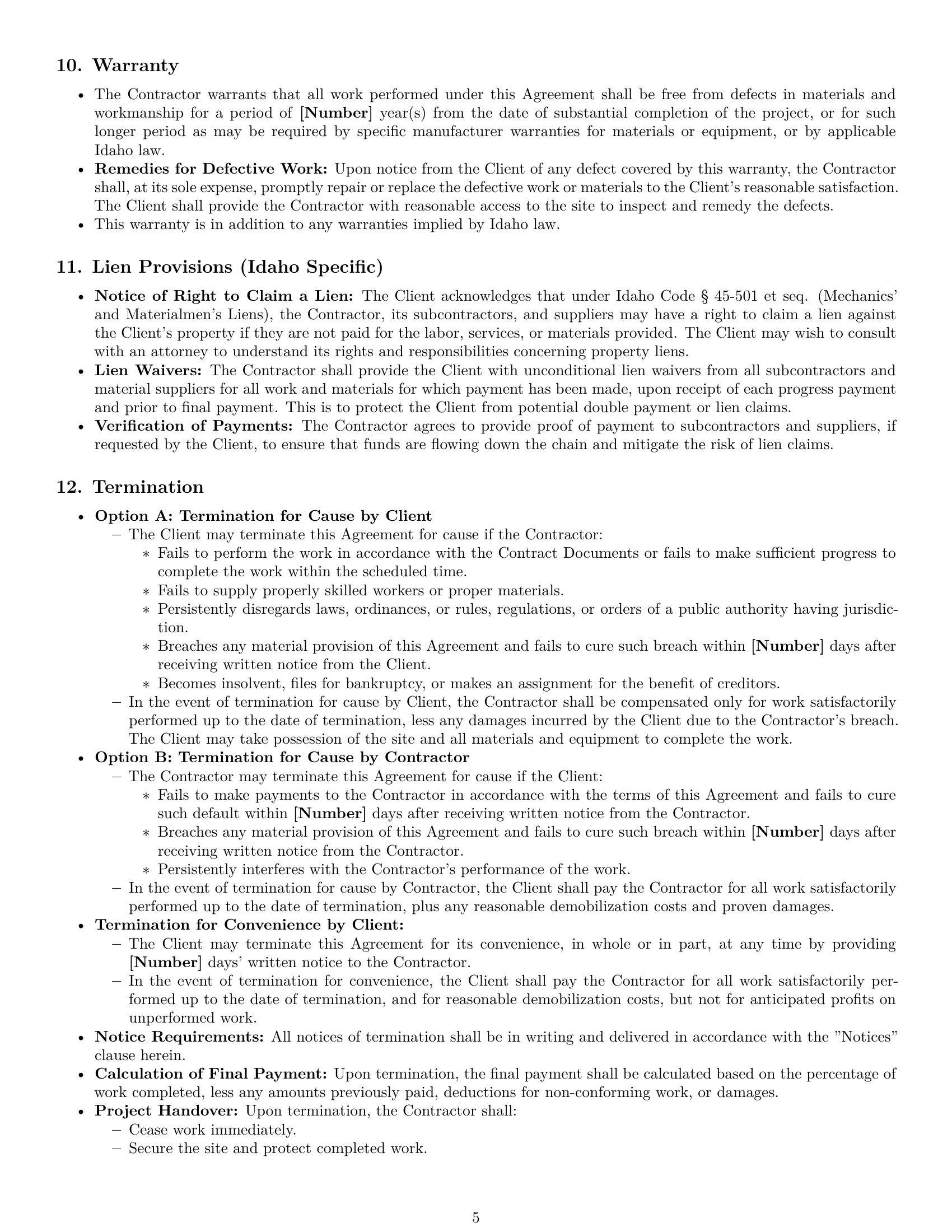 Preview page 5 of Pro Idaho construction independent contractor agreement template