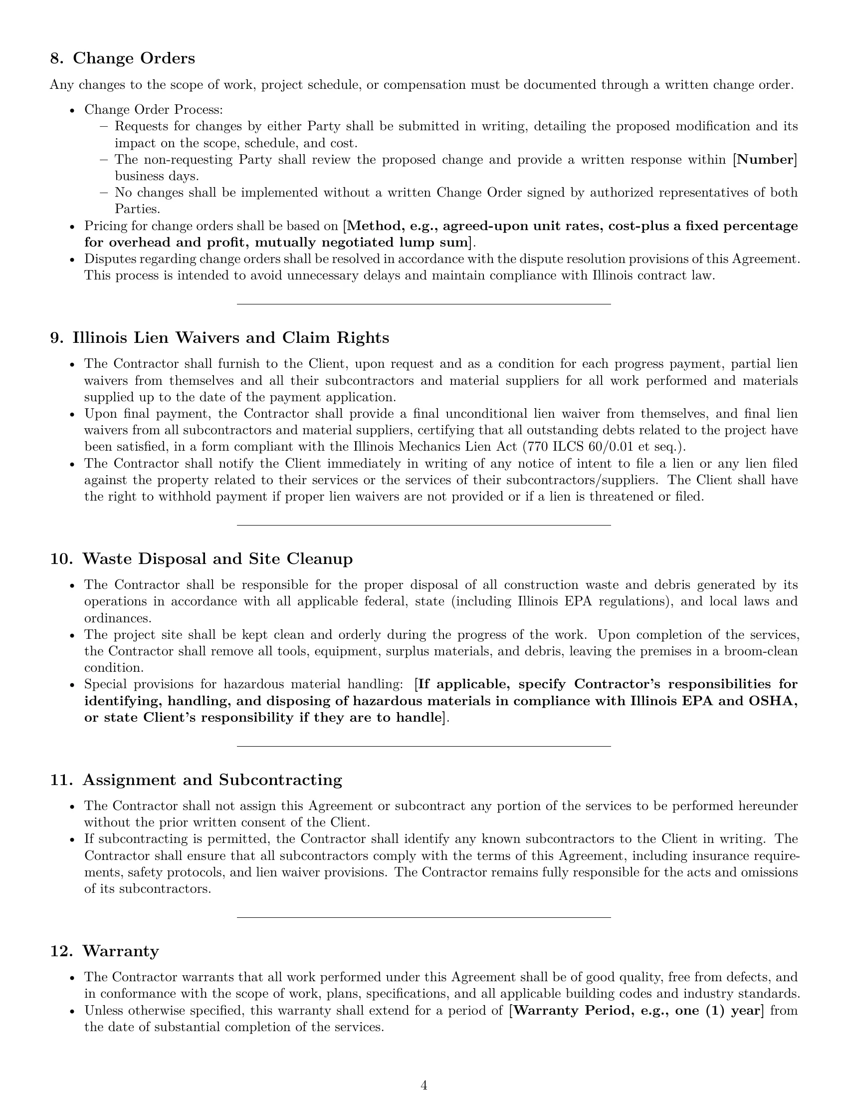 Preview page 4 of Pro Illinois construction independent contractor agreement template