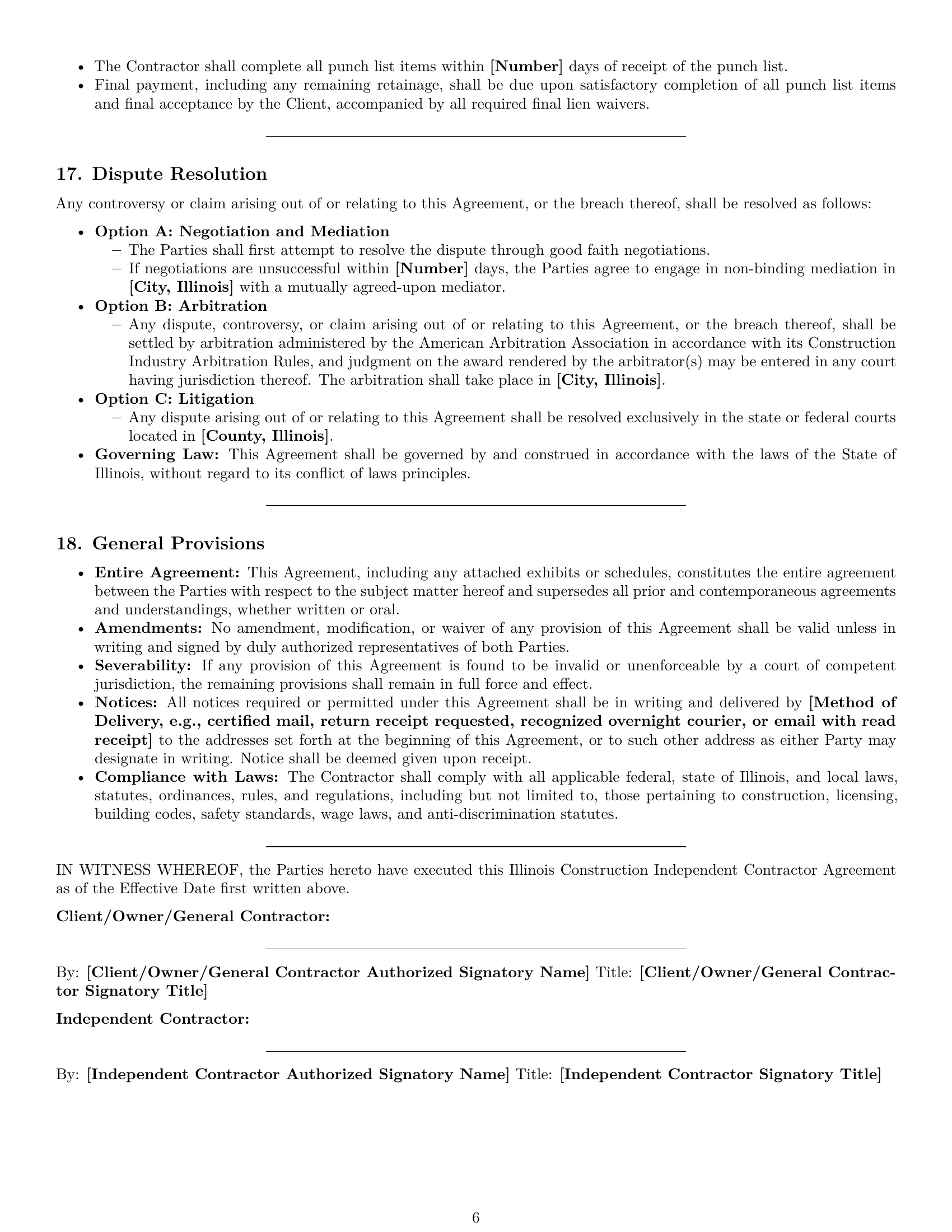 Preview page 6 of Pro Illinois construction independent contractor agreement template