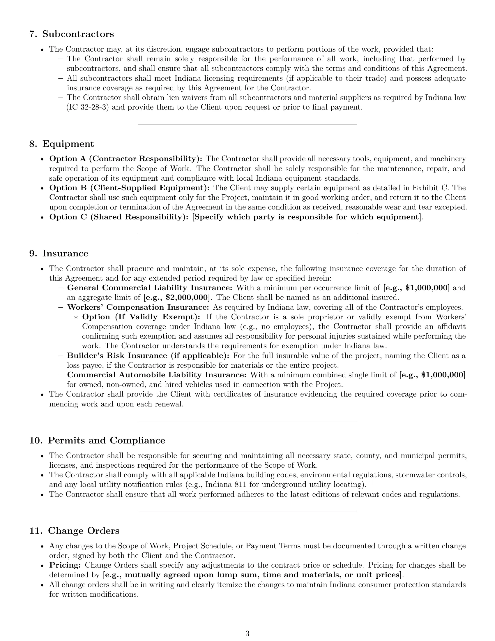 Preview page 3 of Pro Indiana construction independent contractor agreement template