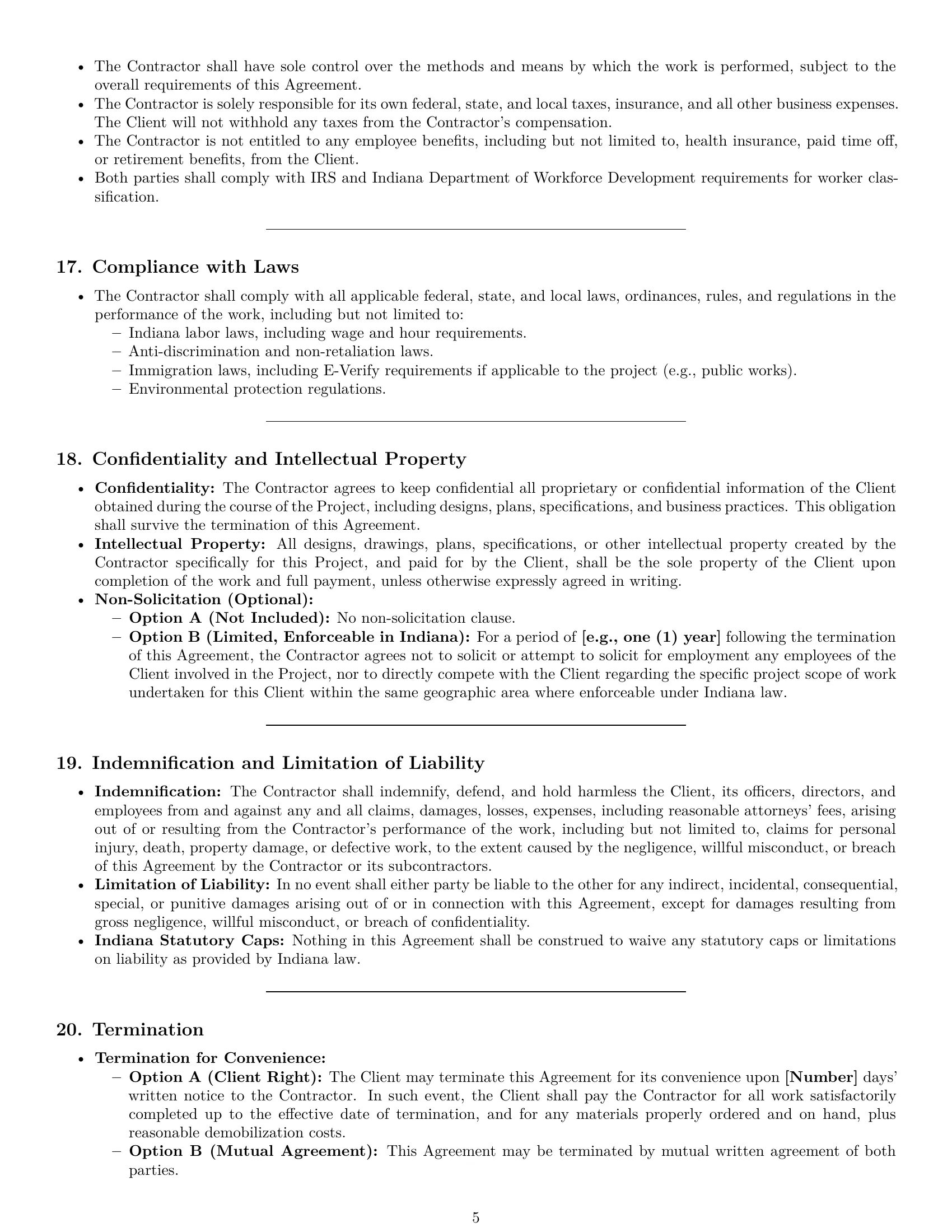 Preview page 5 of Pro Indiana construction independent contractor agreement template