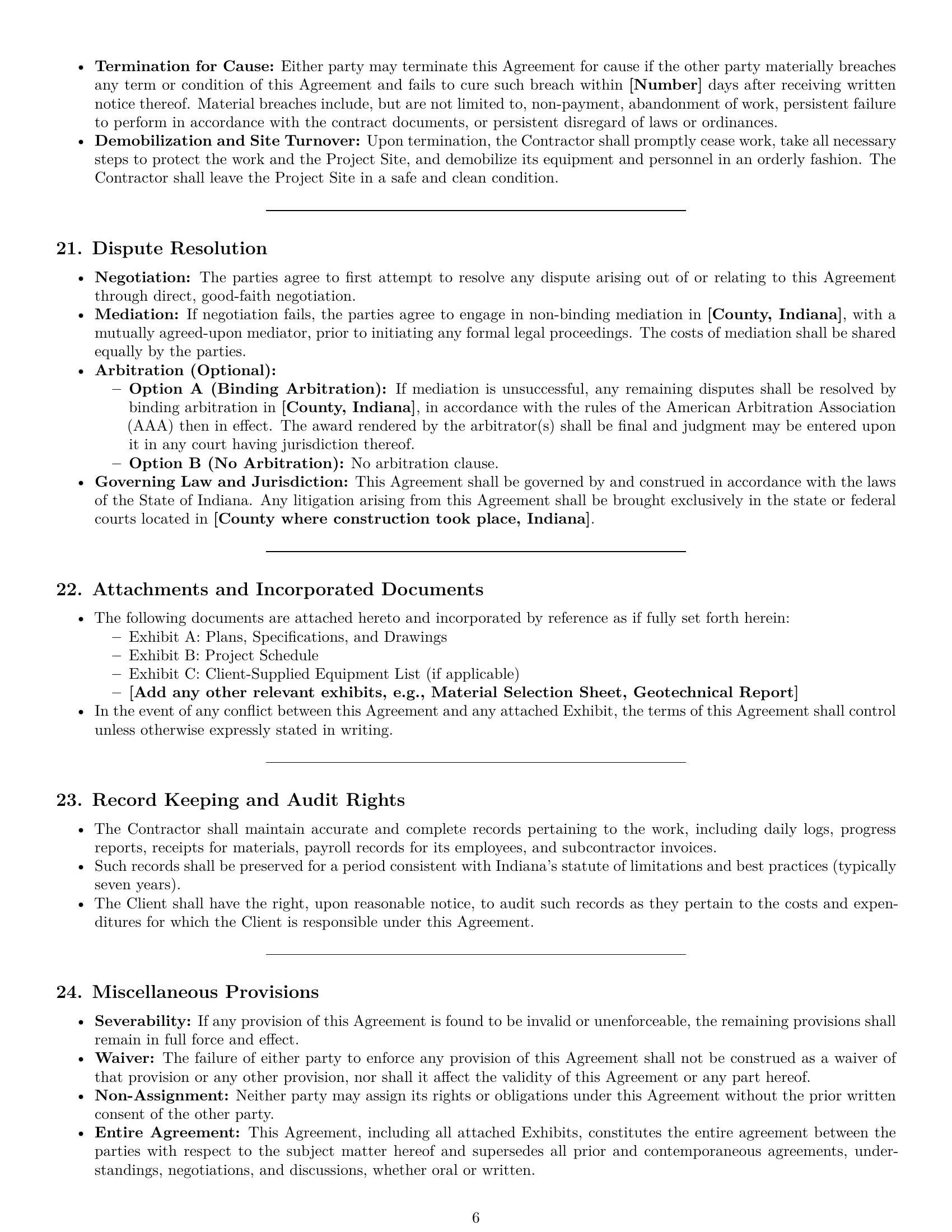 Preview page 6 of Pro Indiana construction independent contractor agreement template