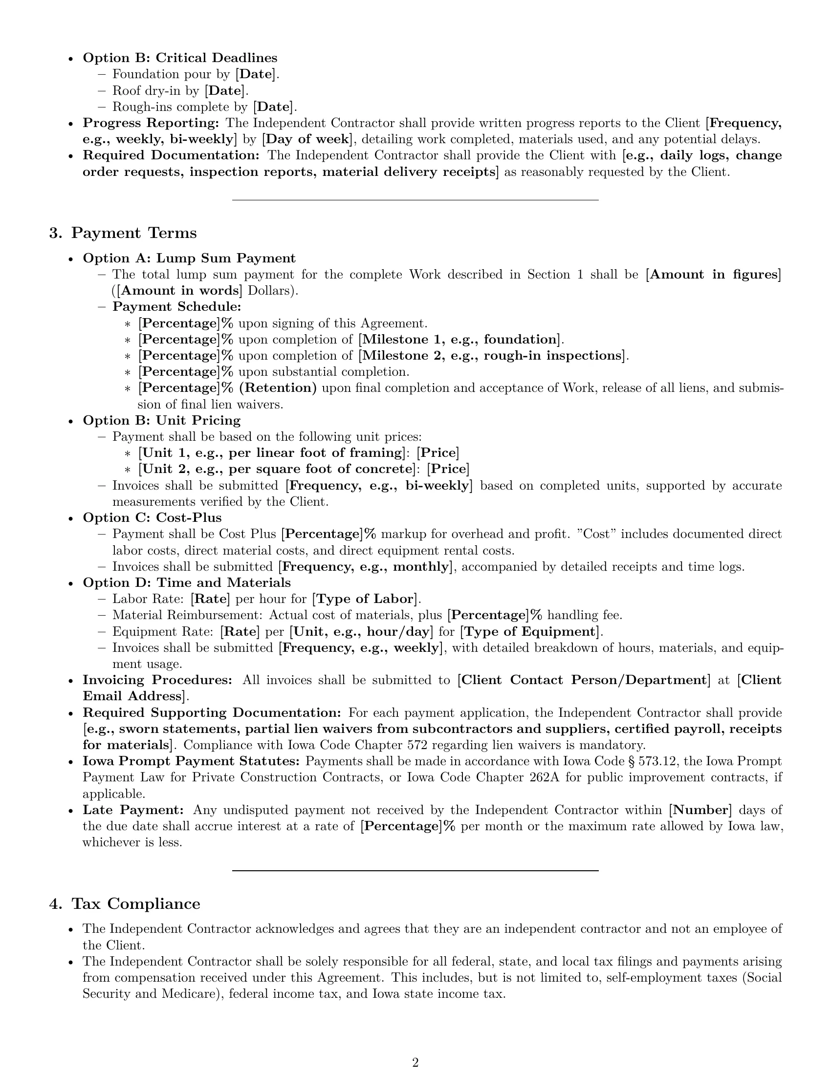 Preview page 2 of Pro Iowa construction independent contractor agreement template