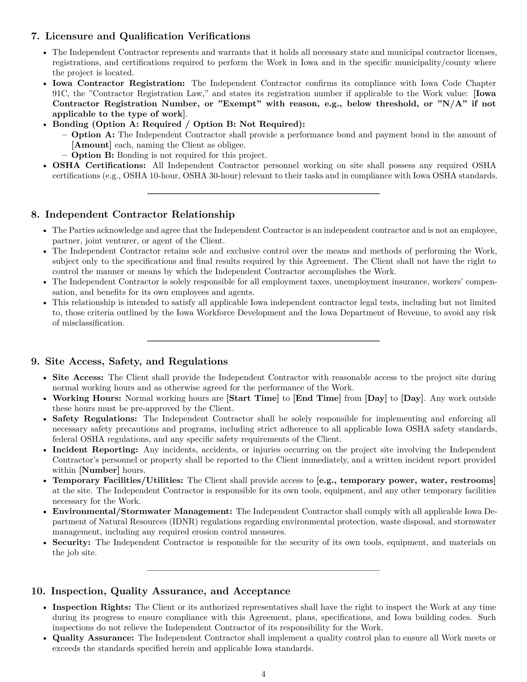 Preview page 4 of Pro Iowa construction independent contractor agreement template