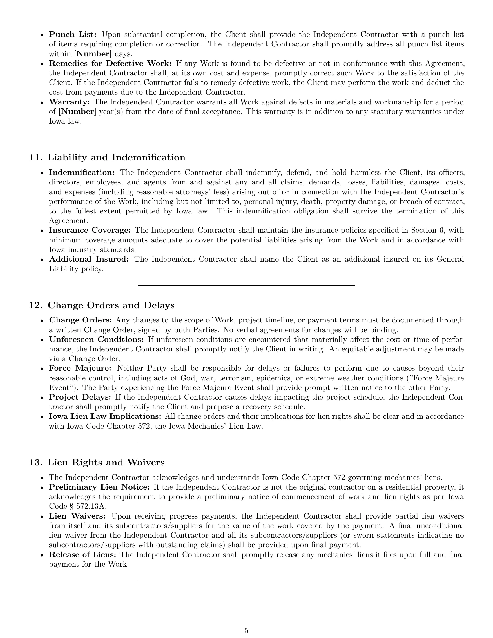 Preview page 5 of Pro Iowa construction independent contractor agreement template