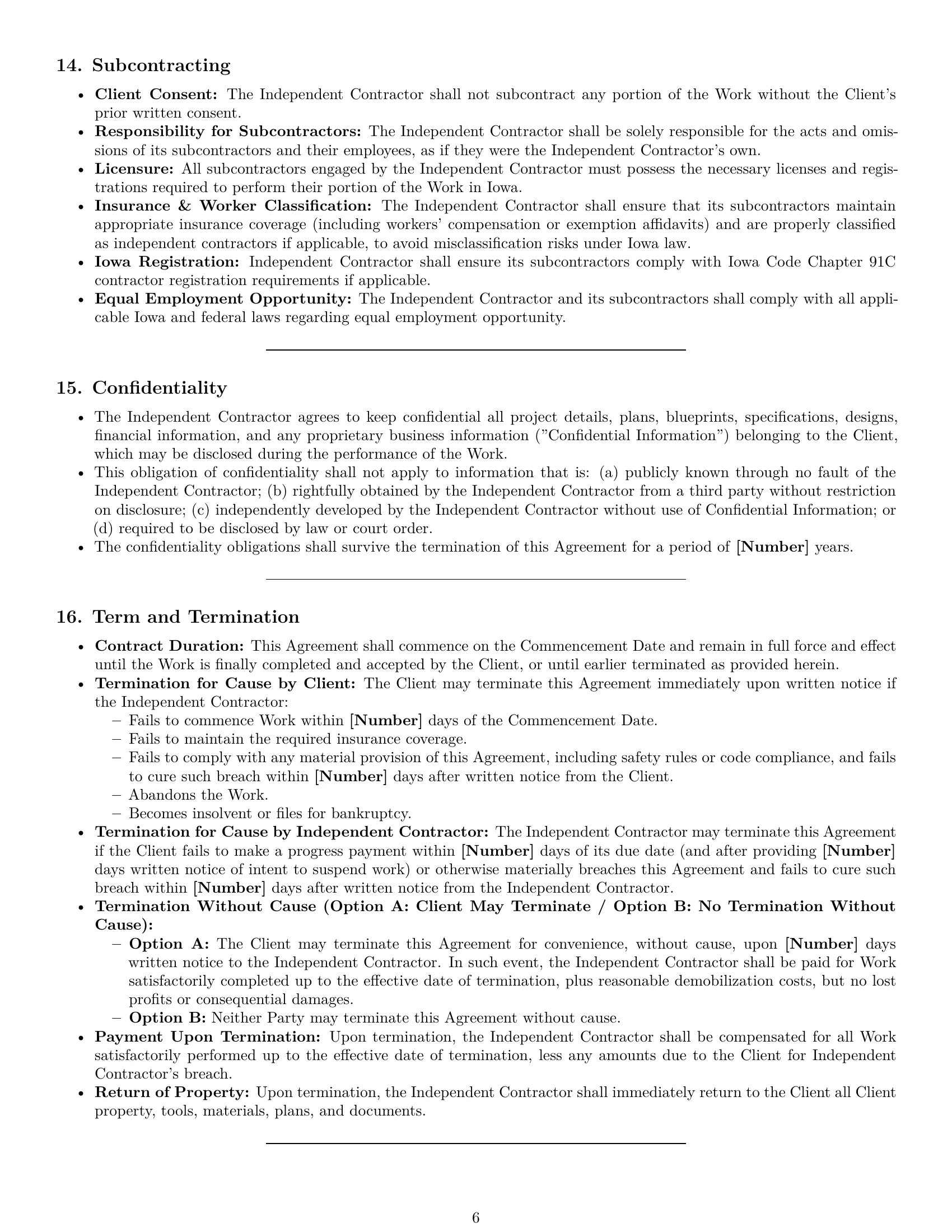 Preview page 6 of Pro Iowa construction independent contractor agreement template