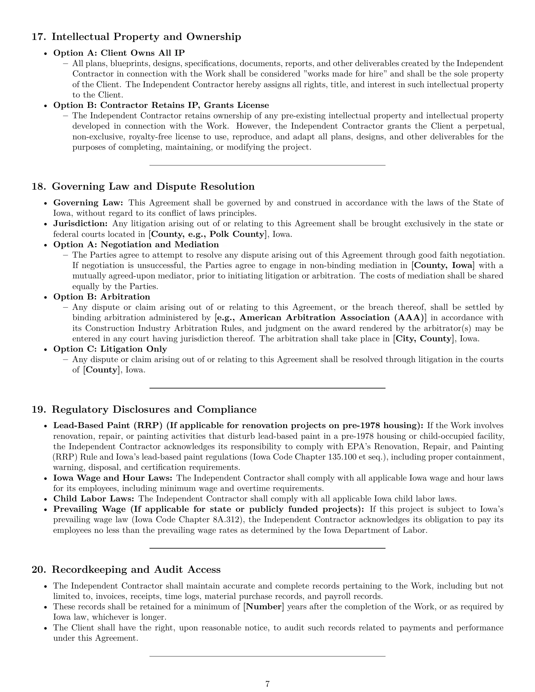 Preview page 7 of Pro Iowa construction independent contractor agreement template
