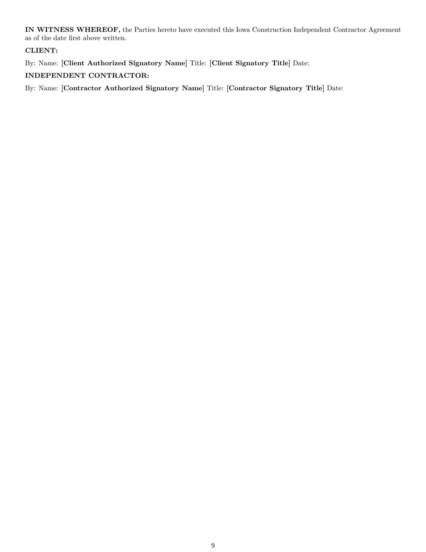 Preview page 9 of Pro Iowa construction independent contractor agreement template