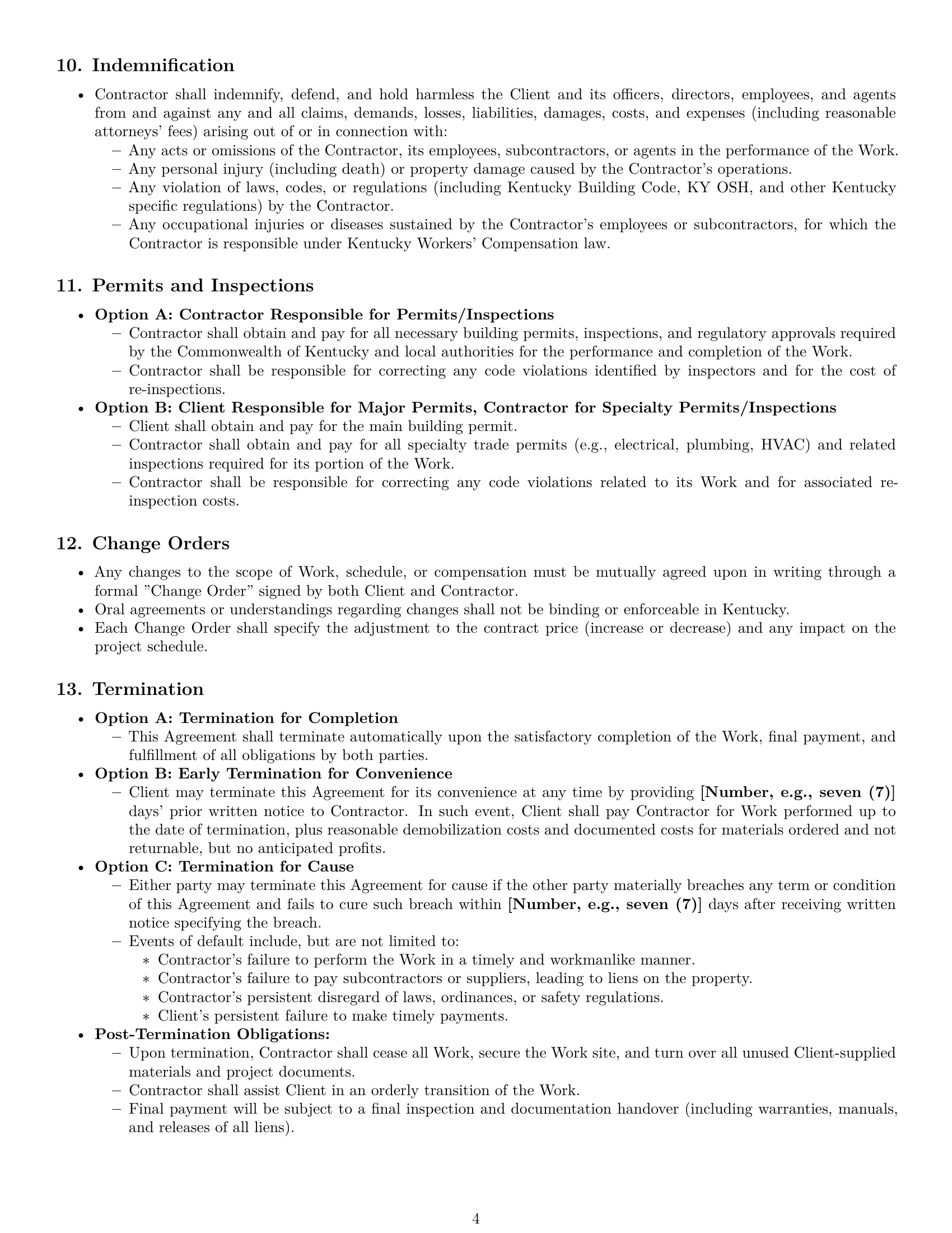Preview page 4 of Pro Kentucky construction independent contractor agreement template