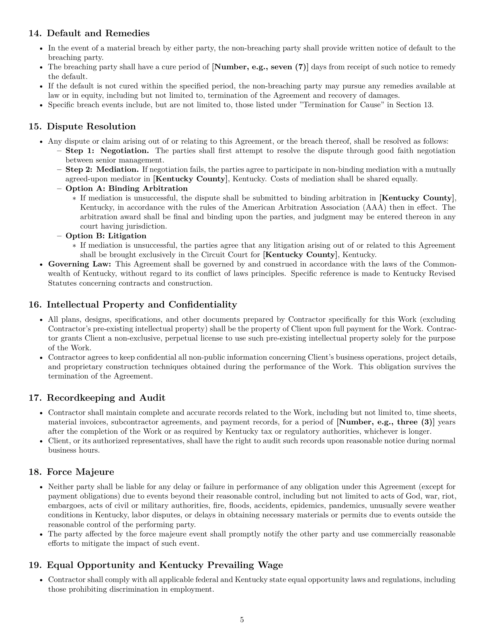 Preview page 5 of Pro Kentucky construction independent contractor agreement template