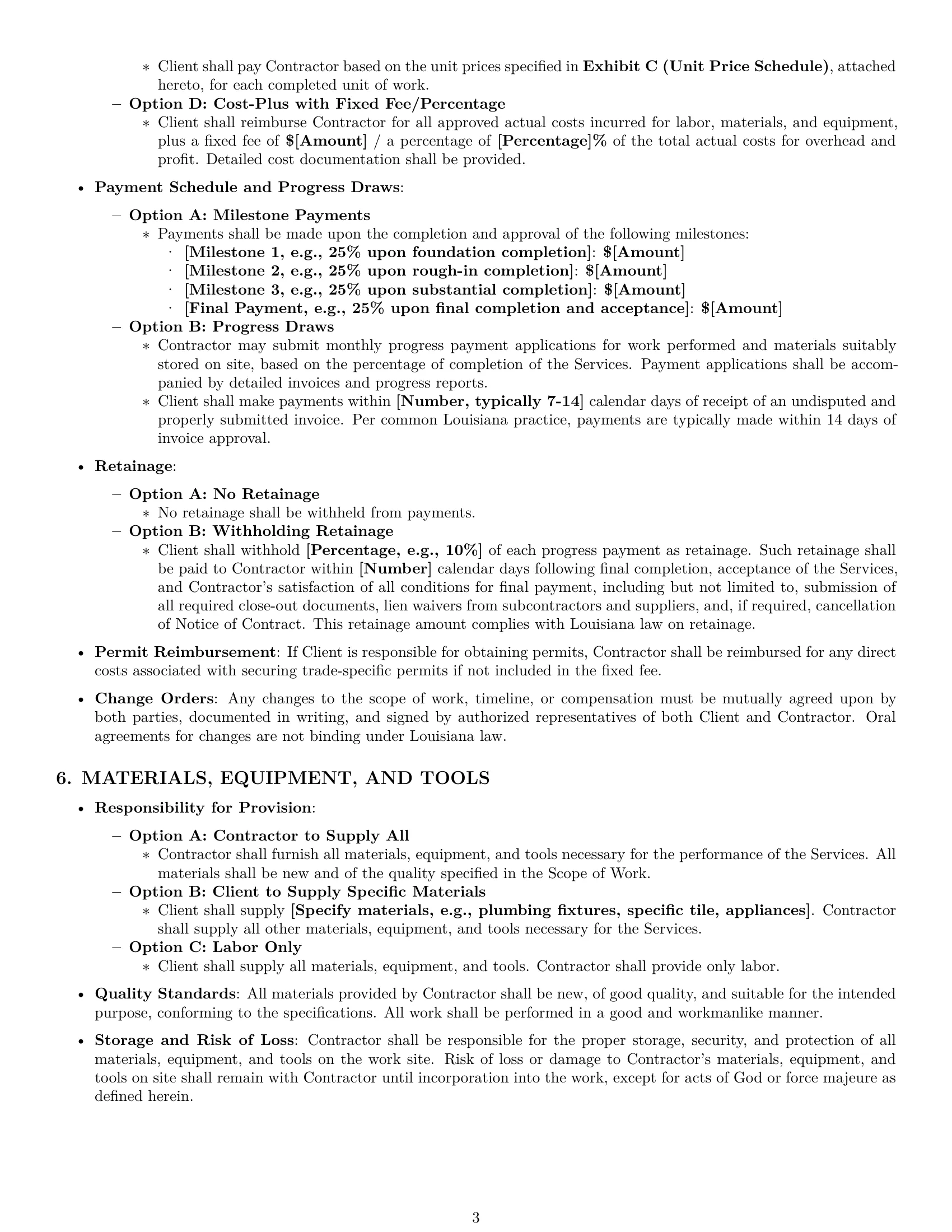 Preview page 3 of Pro Louisiana construction independent contractor agreement template