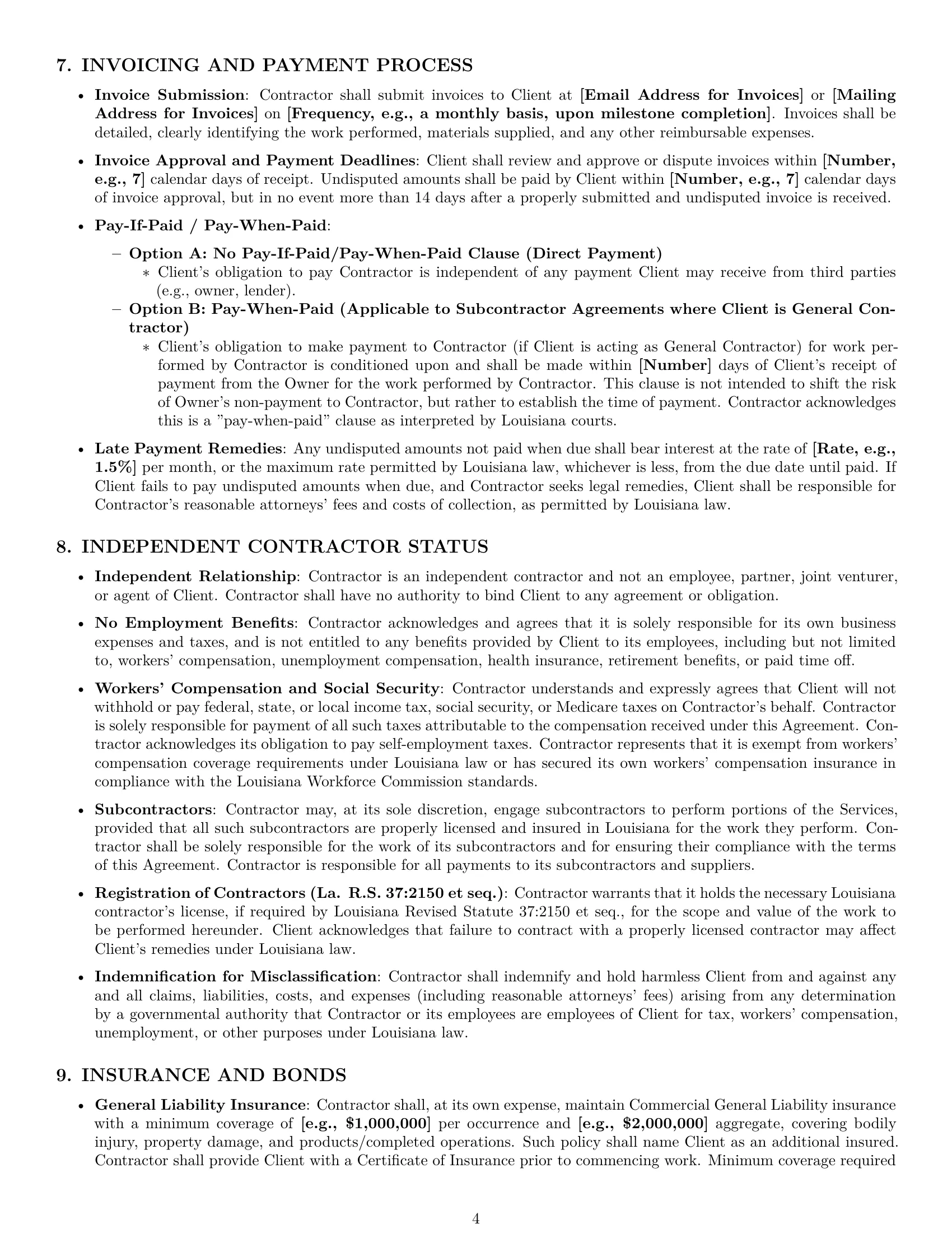 Preview page 4 of Pro Louisiana construction independent contractor agreement template