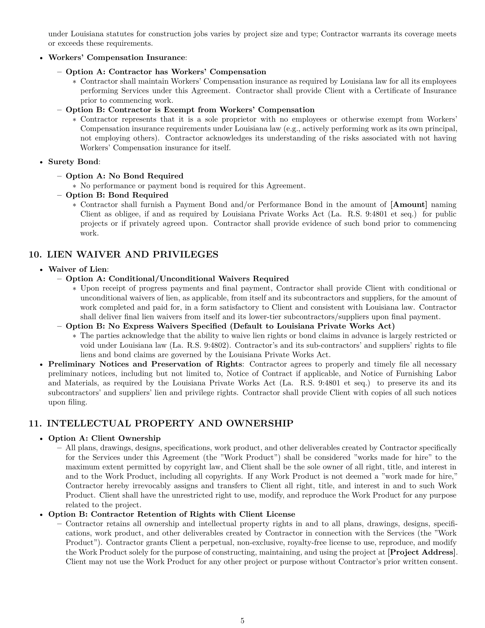 Preview page 5 of Pro Louisiana construction independent contractor agreement template