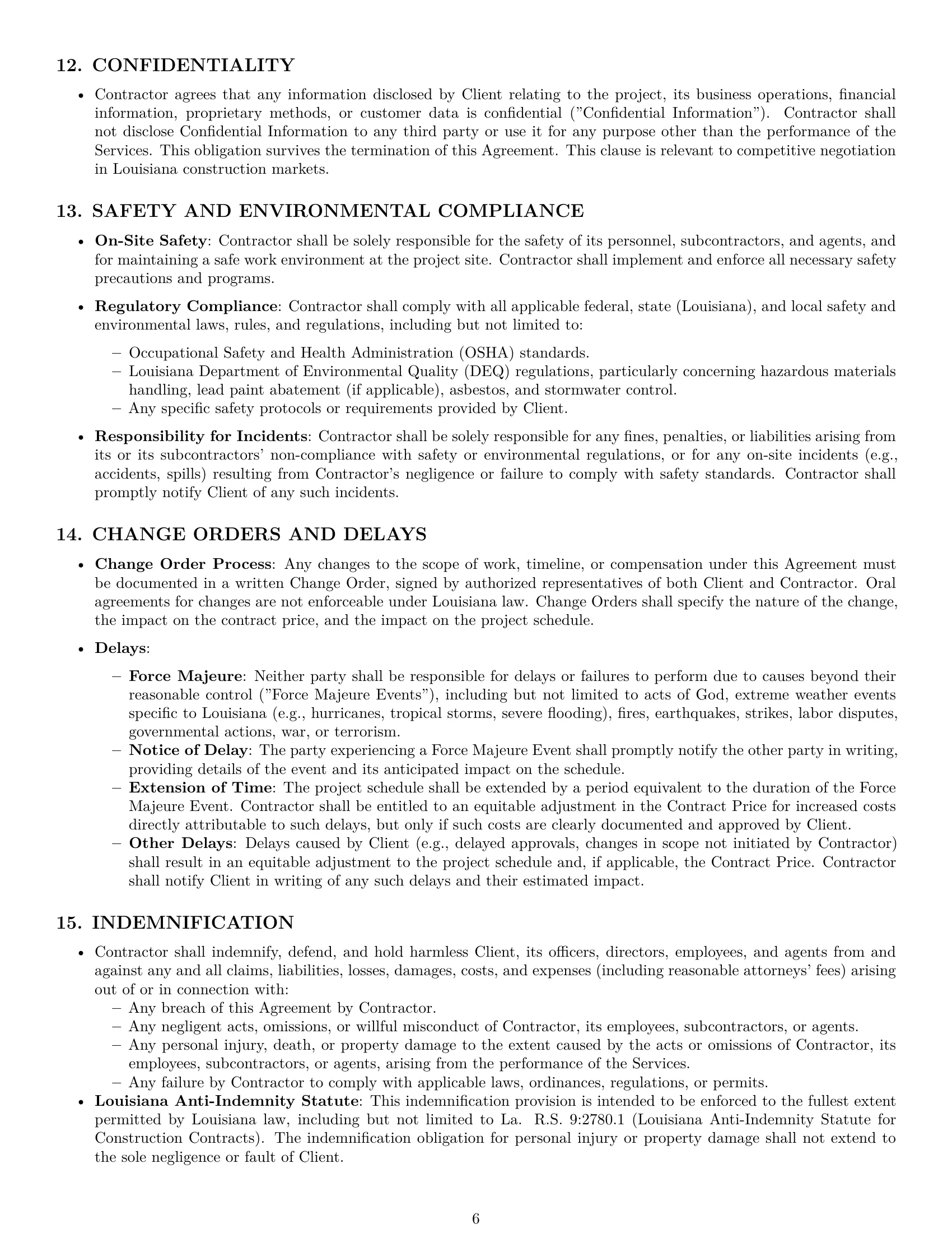Preview page 6 of Pro Louisiana construction independent contractor agreement template