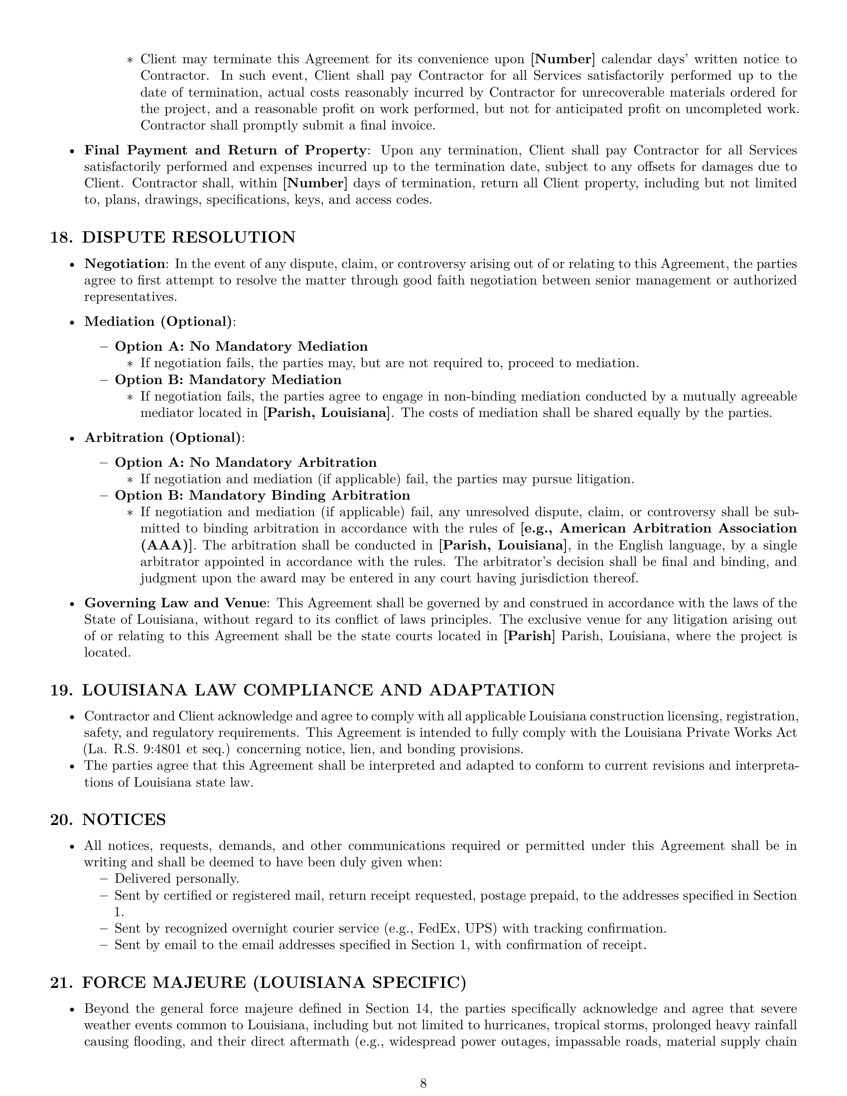 Preview page 8 of Pro Louisiana construction independent contractor agreement template