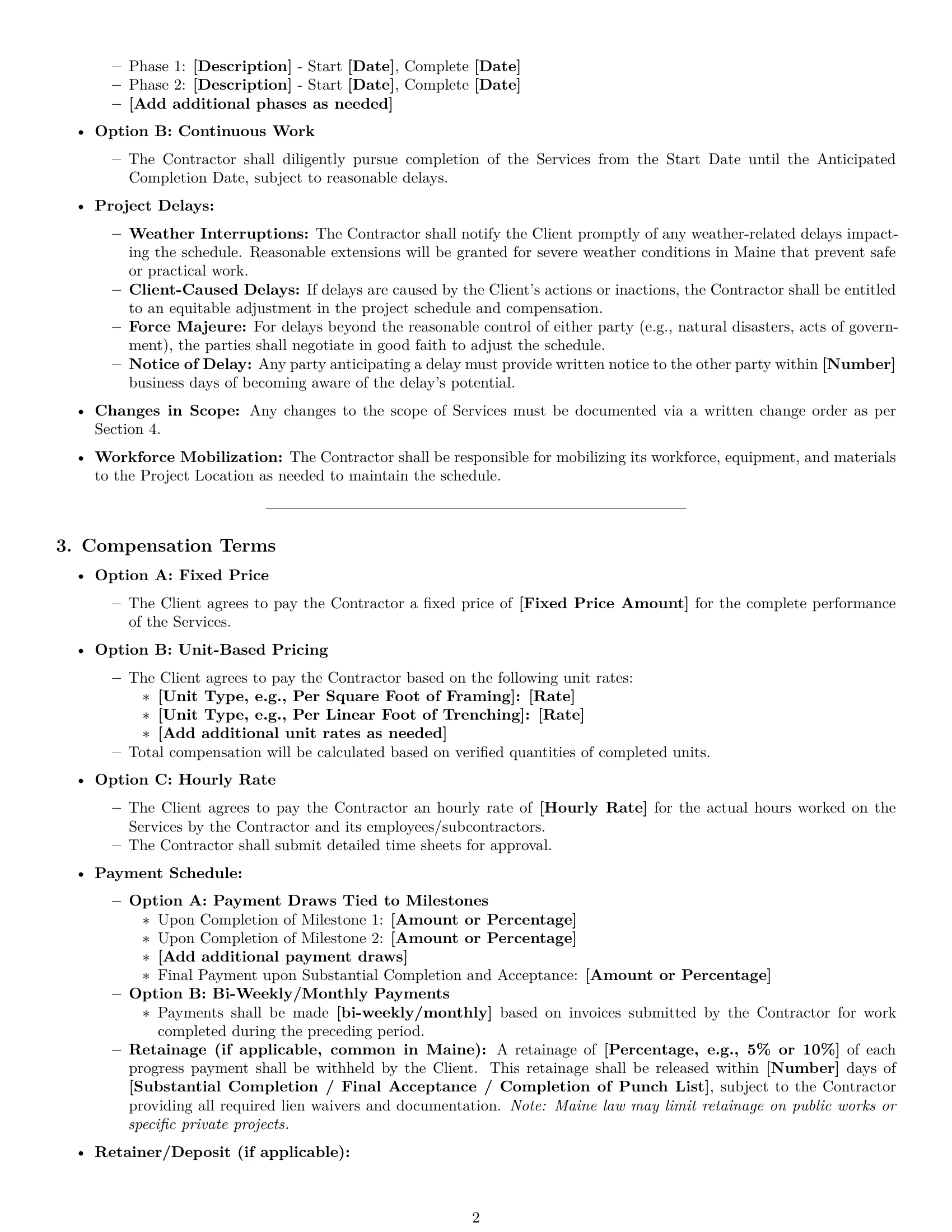 Preview page 2 of Pro Maine construction independent contractor agreement template