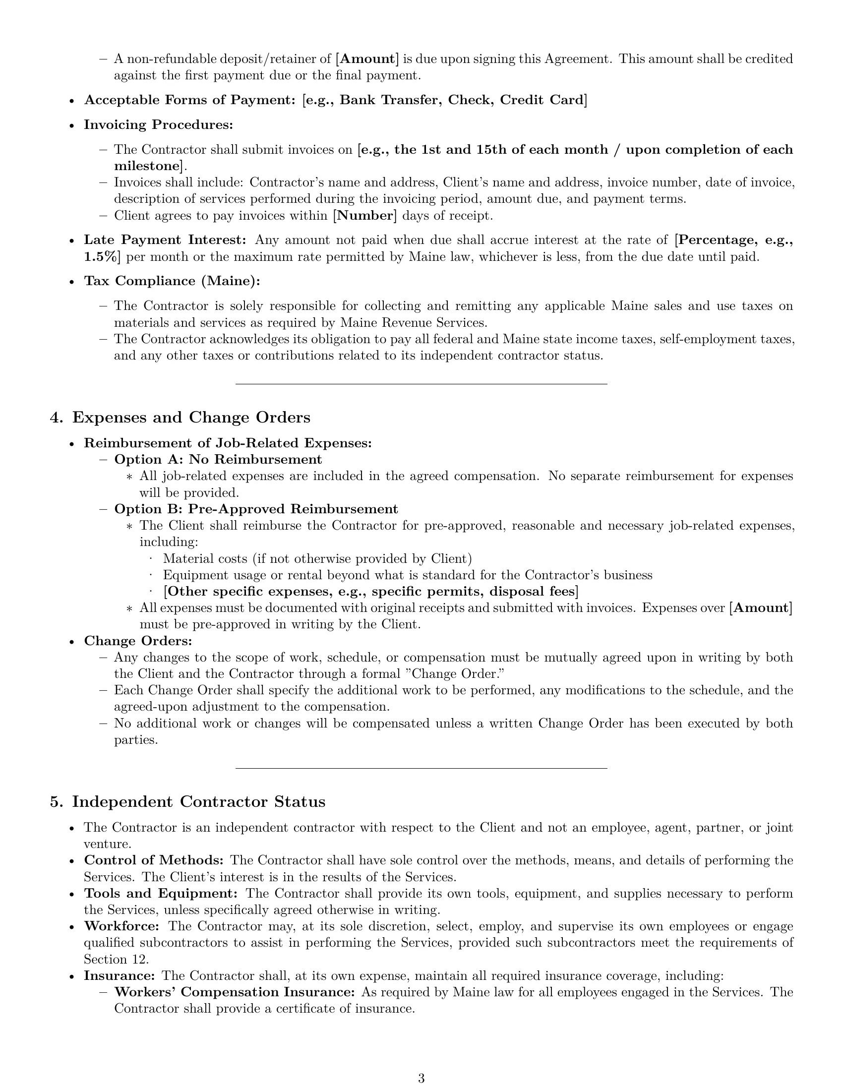 Preview page 3 of Pro Maine construction independent contractor agreement template