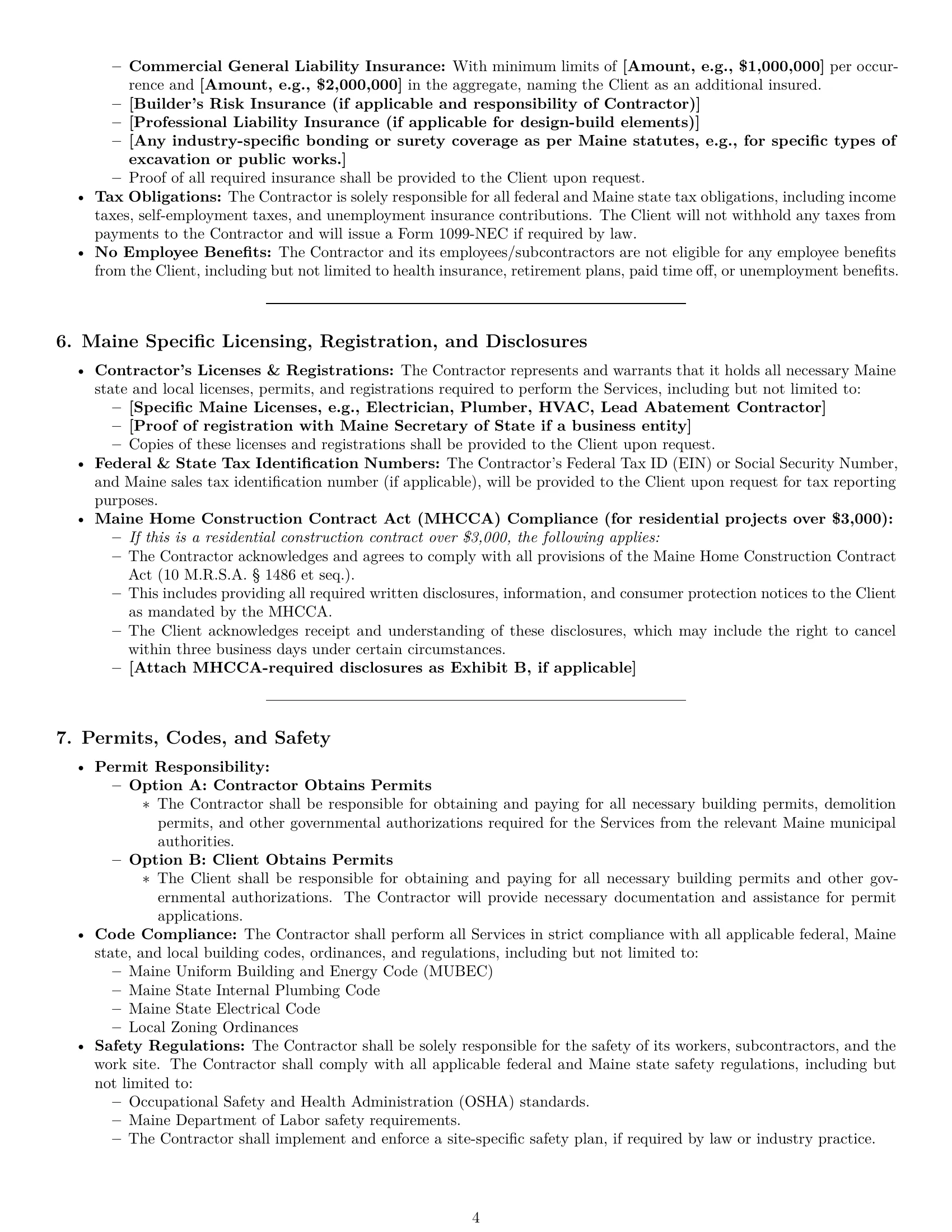 Preview page 4 of Pro Maine construction independent contractor agreement template