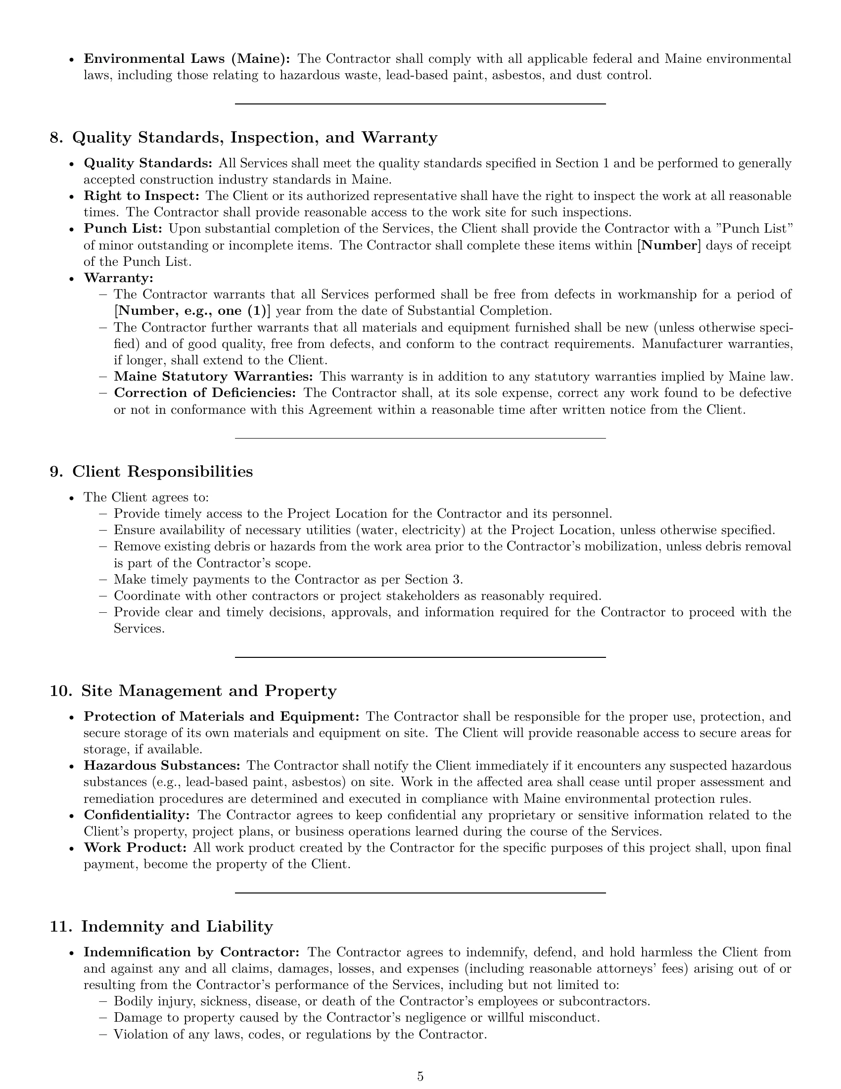 Preview page 5 of Pro Maine construction independent contractor agreement template