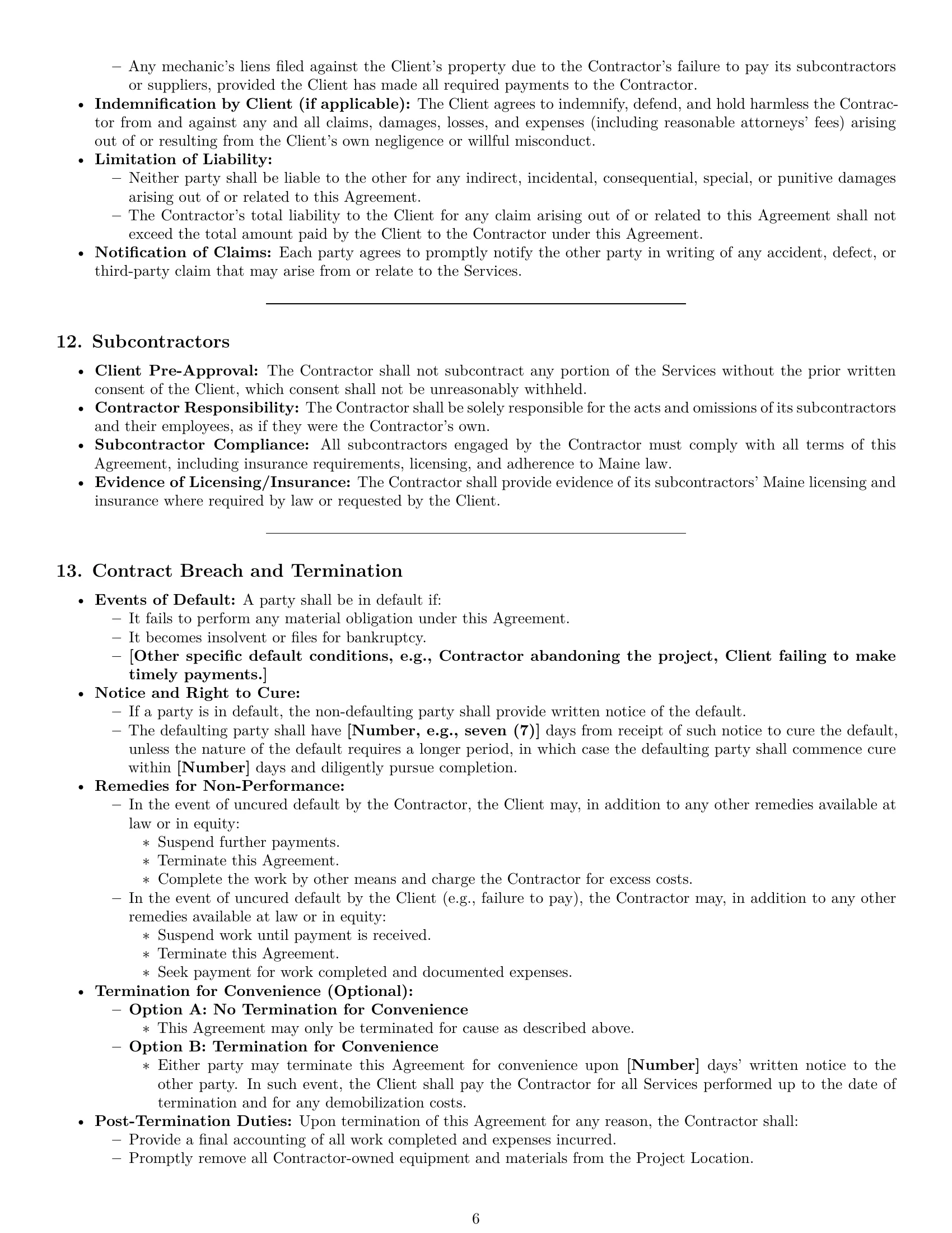 Preview page 6 of Pro Maine construction independent contractor agreement template