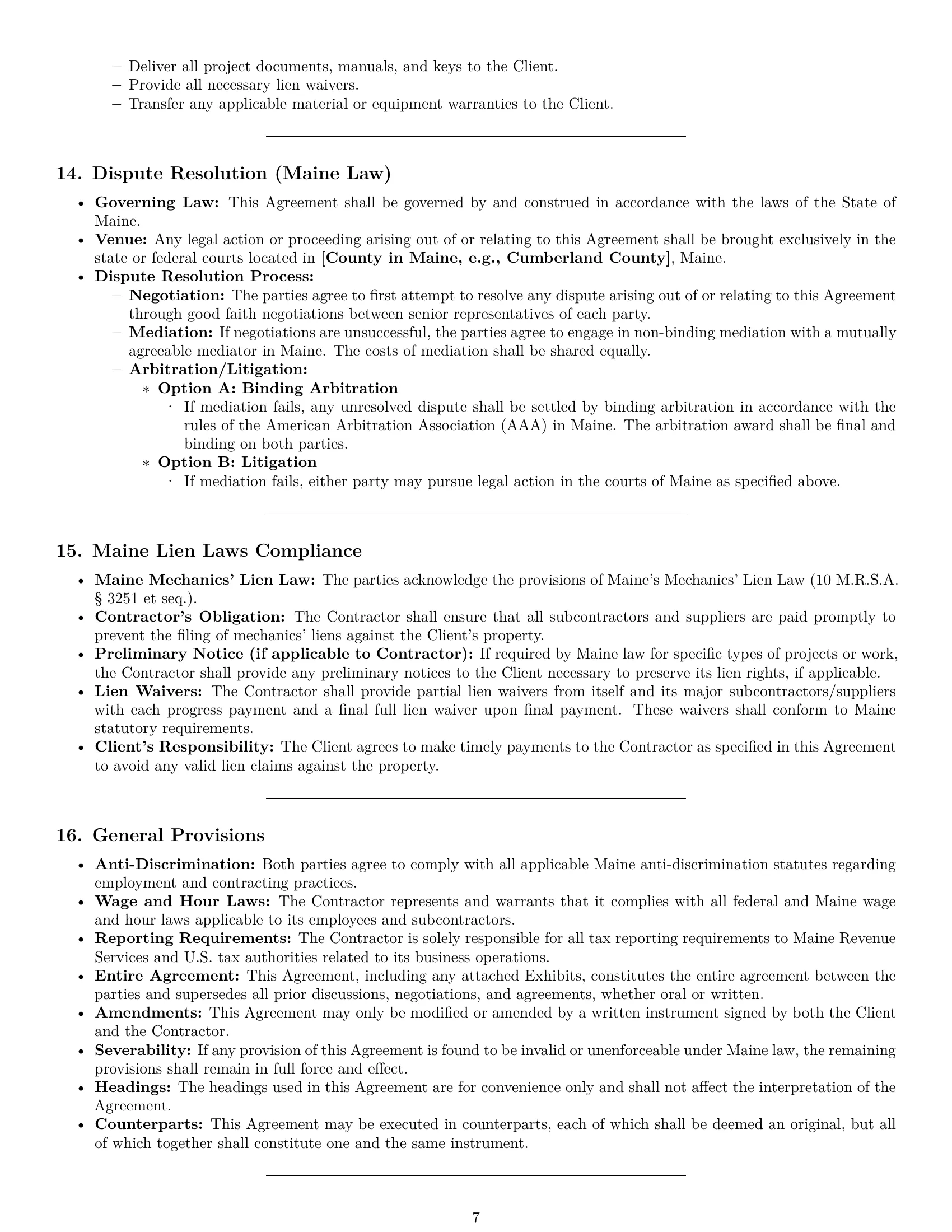 Preview page 7 of Pro Maine construction independent contractor agreement template