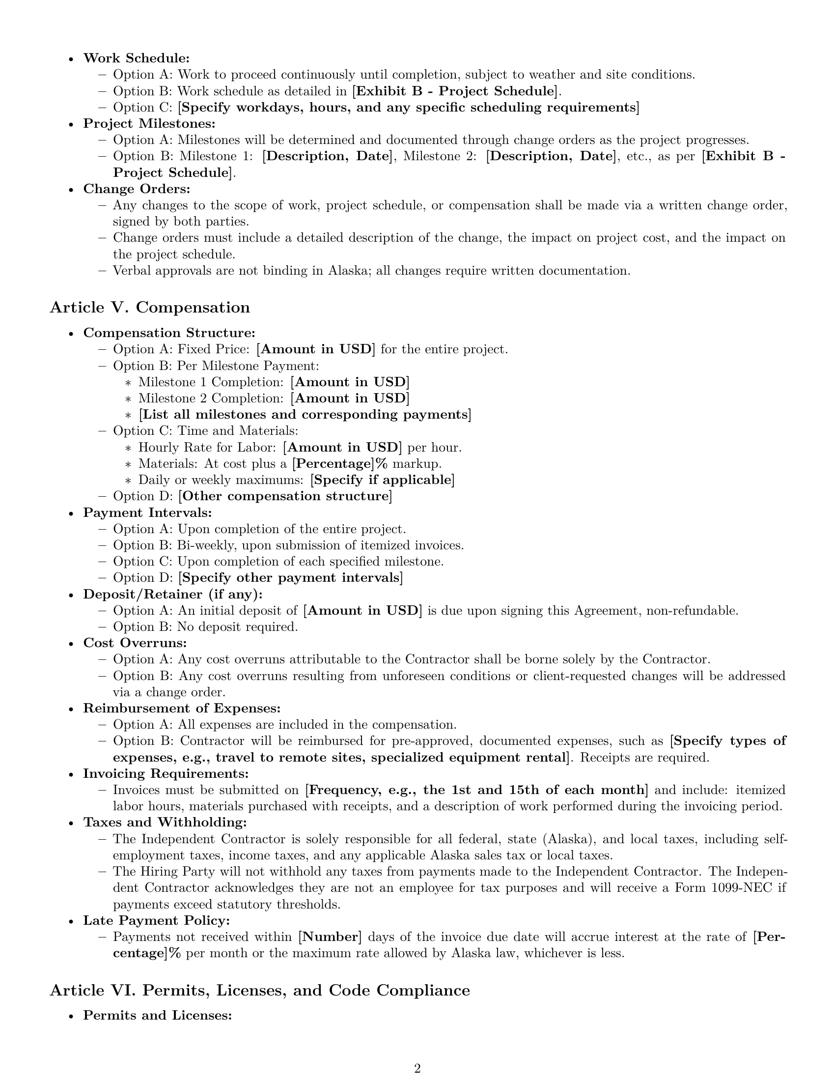 Preview page 2 of Pro Alaska construction independent contractor agreement template