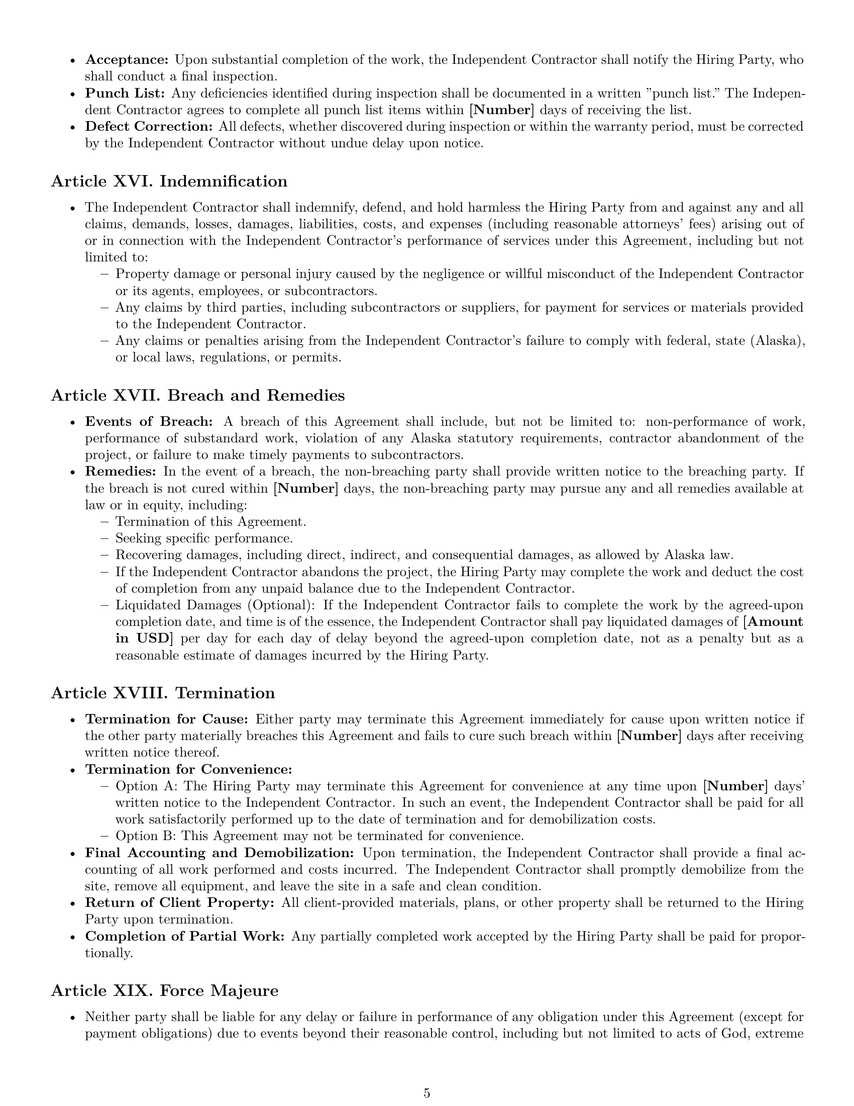 Preview page 5 of Pro Alaska construction independent contractor agreement template