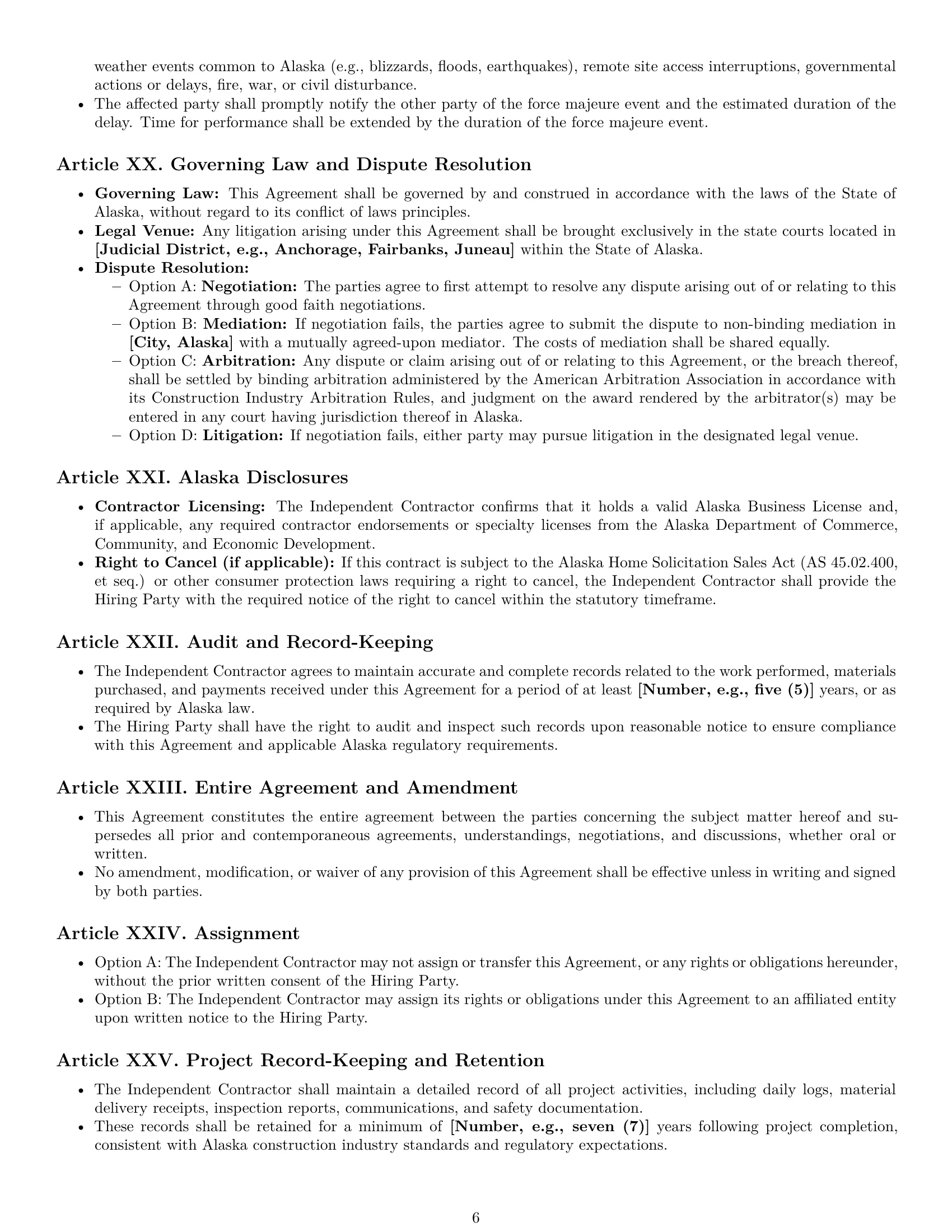 Preview page 6 of Pro Alaska construction independent contractor agreement template
