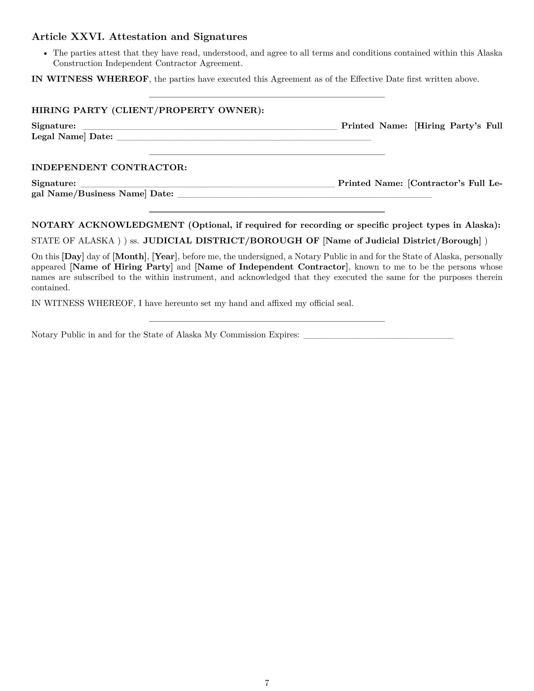 Preview page 7 of Pro Alaska construction independent contractor agreement template