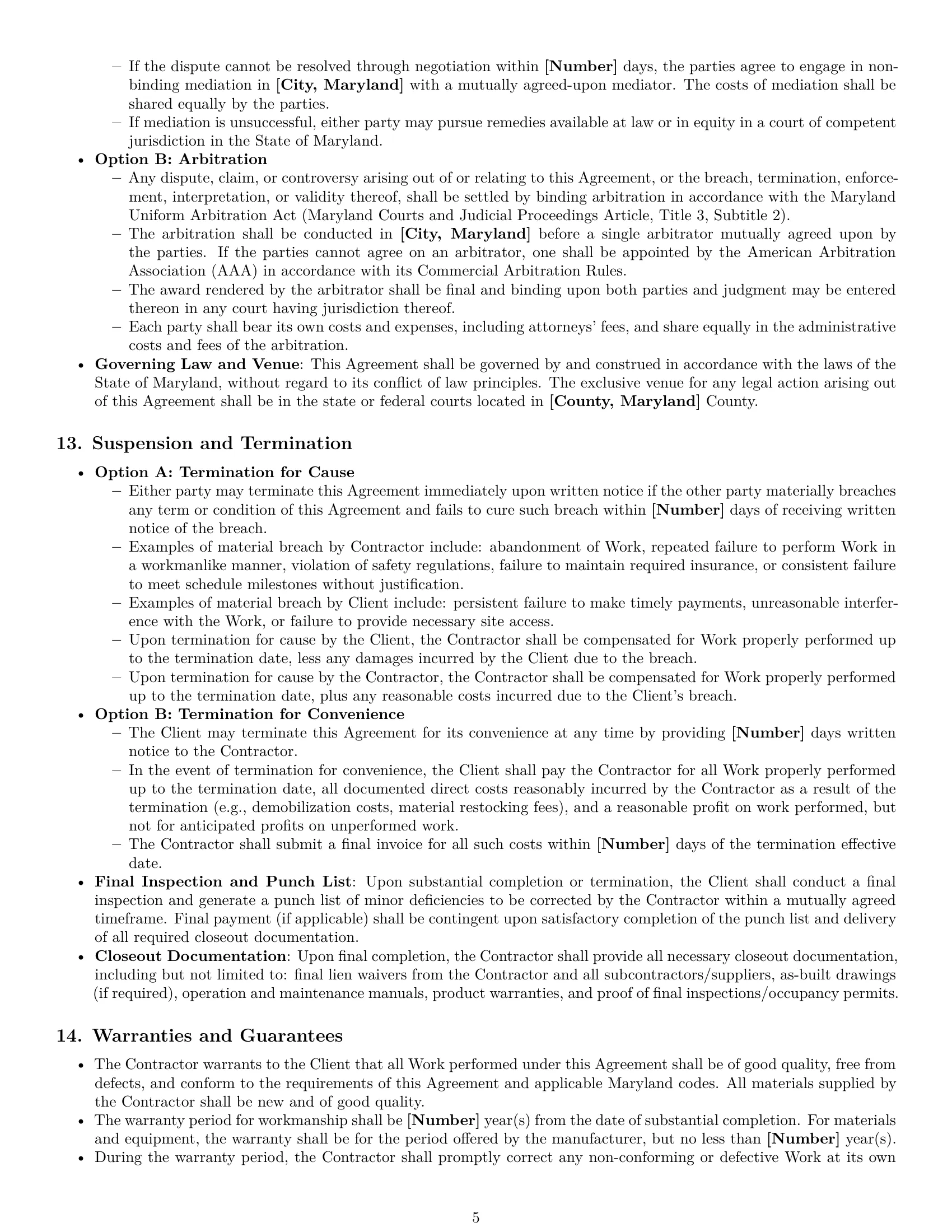 Preview page 5 of Pro Maryland construction independent contractor agreement template