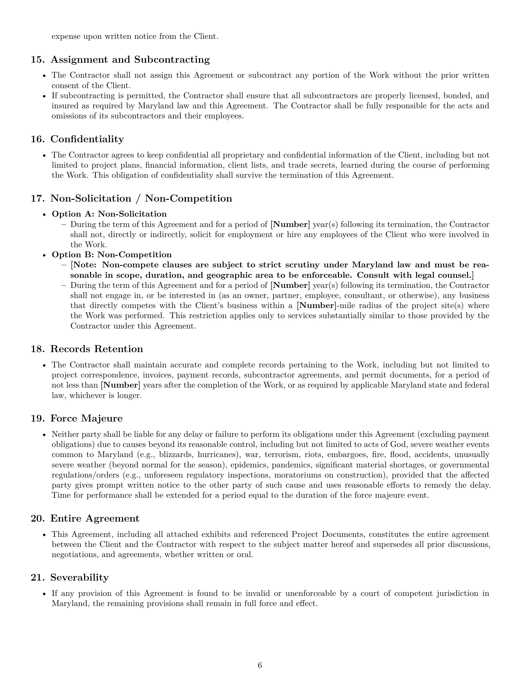 Preview page 6 of Pro Maryland construction independent contractor agreement template