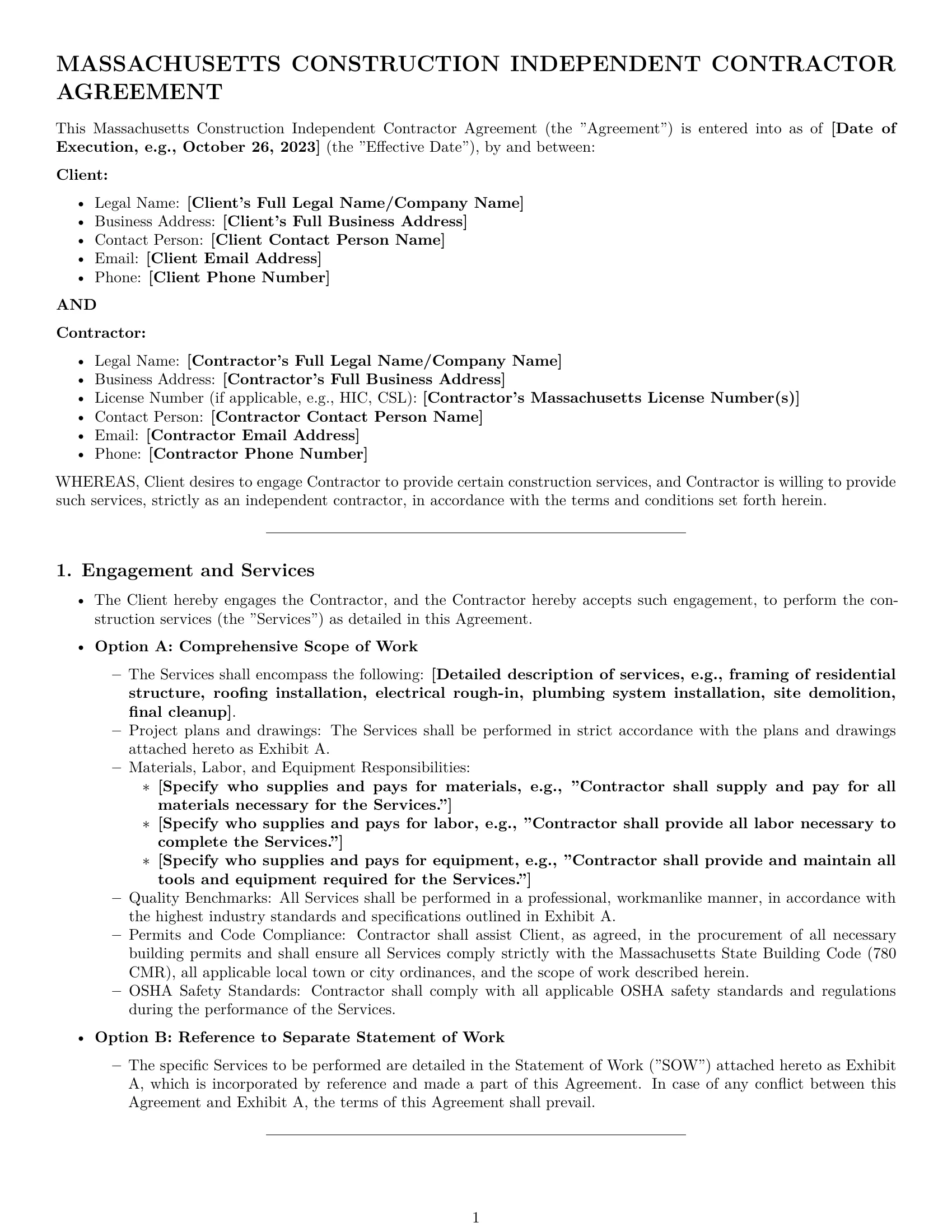 Preview page 1 of Pro Massachusetts construction independent contractor agreement template