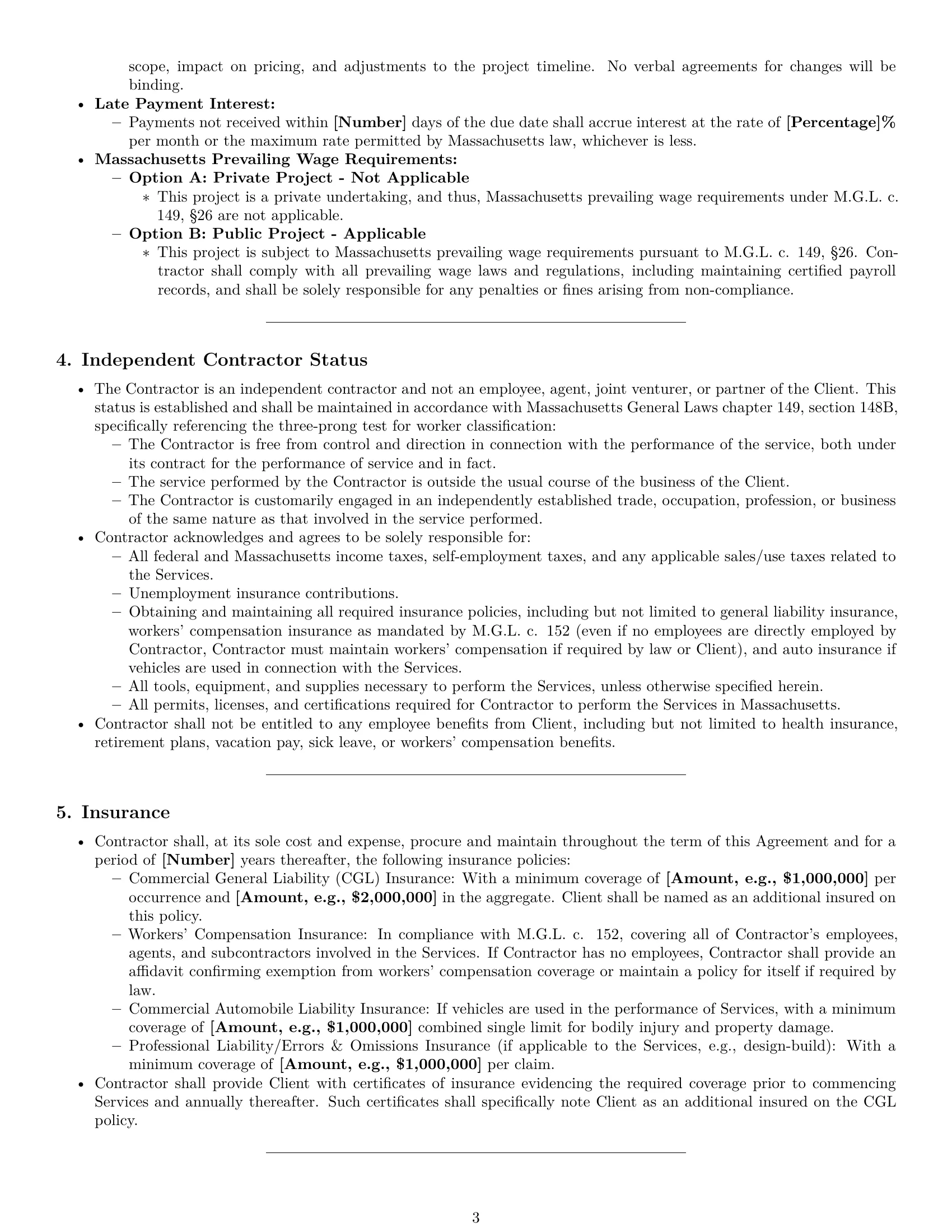 Preview page 3 of Pro Massachusetts construction independent contractor agreement template