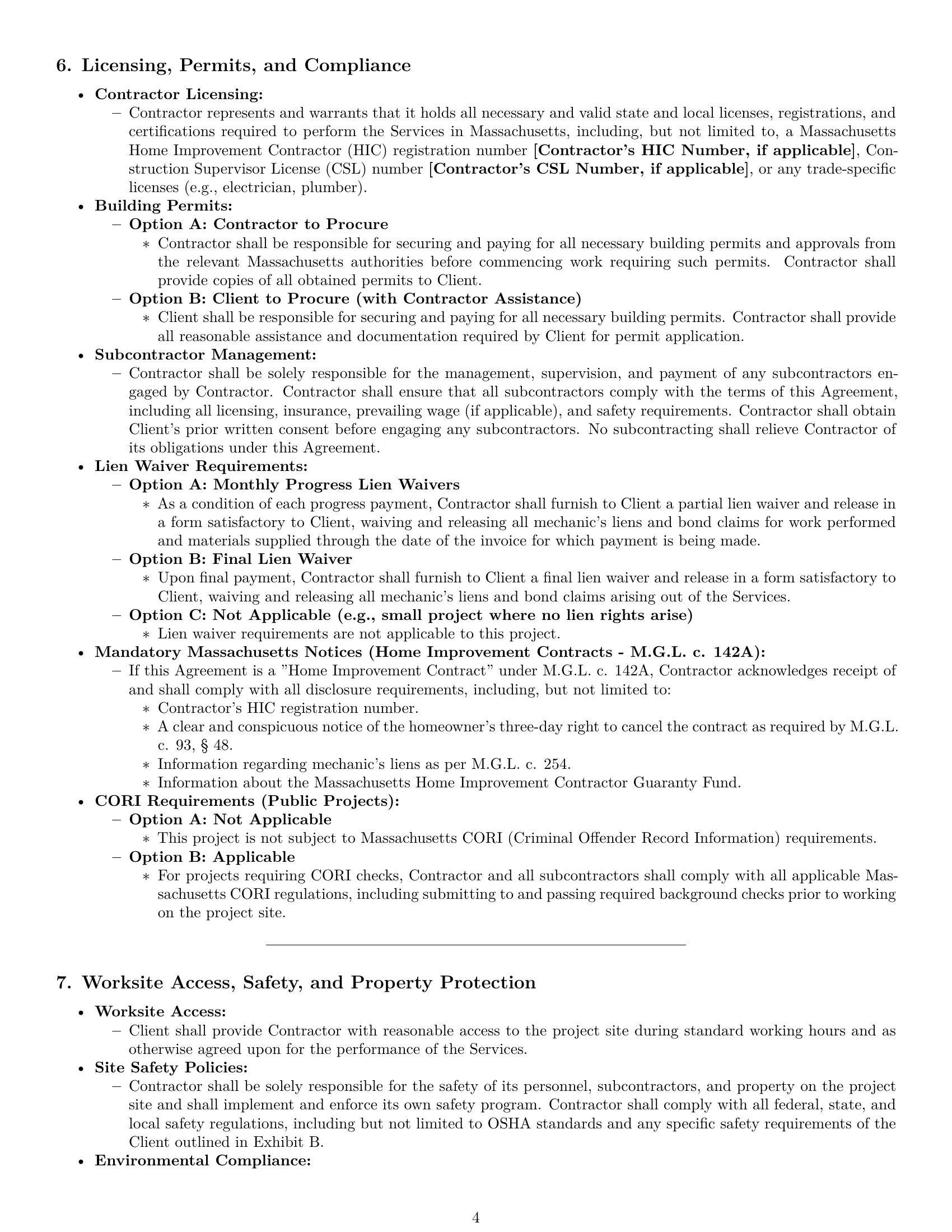 Preview page 4 of Pro Massachusetts construction independent contractor agreement template