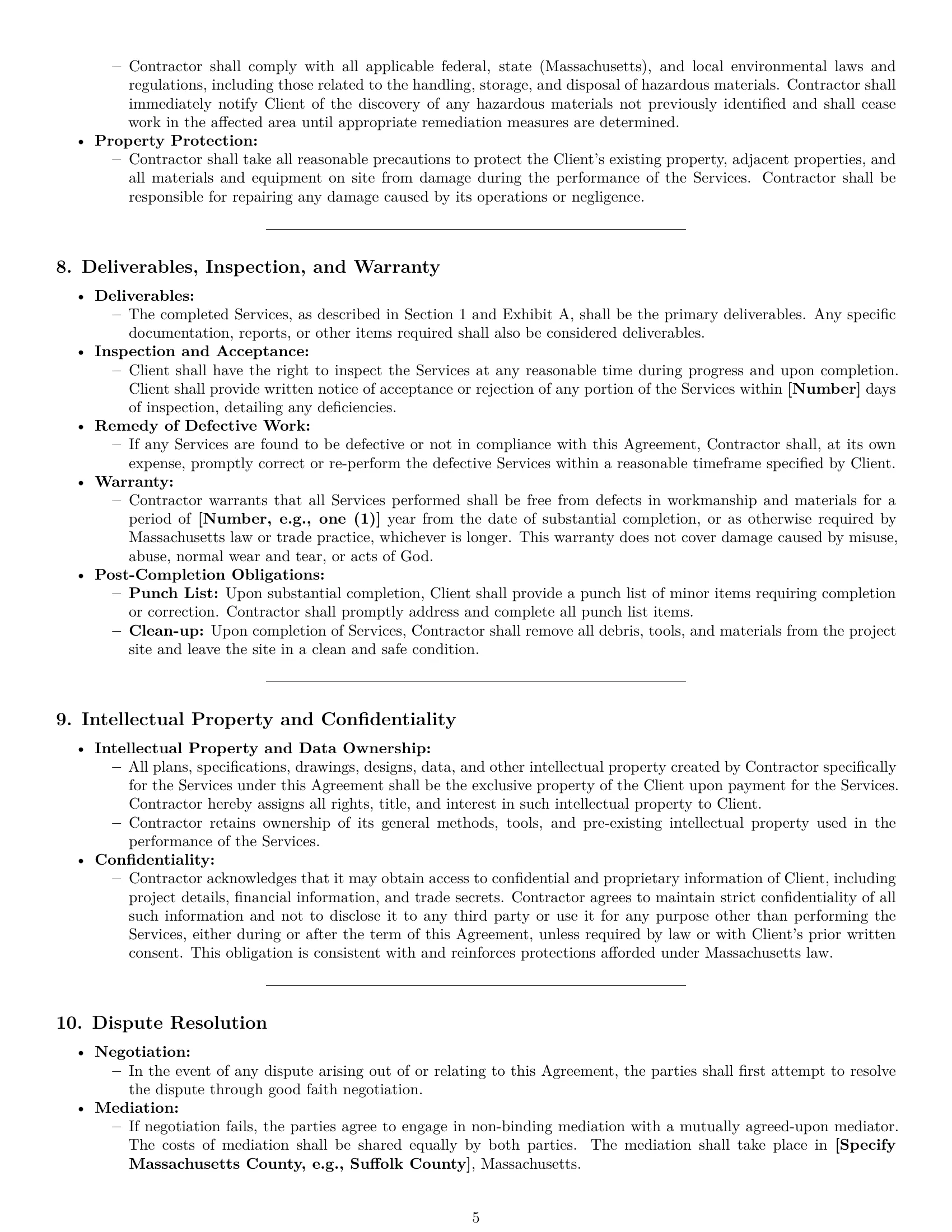 Preview page 5 of Pro Massachusetts construction independent contractor agreement template