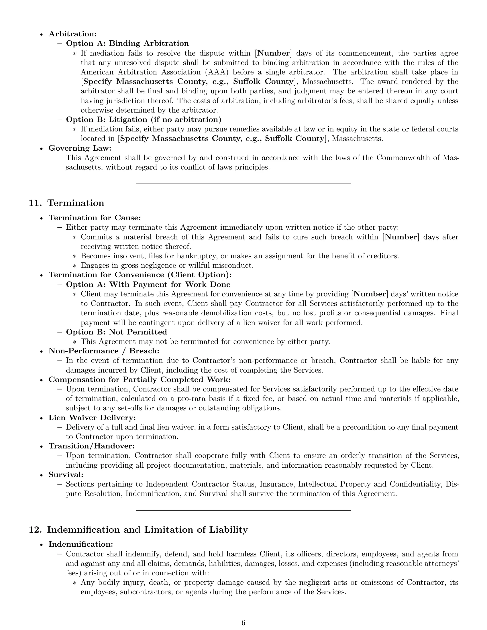 Preview page 6 of Pro Massachusetts construction independent contractor agreement template