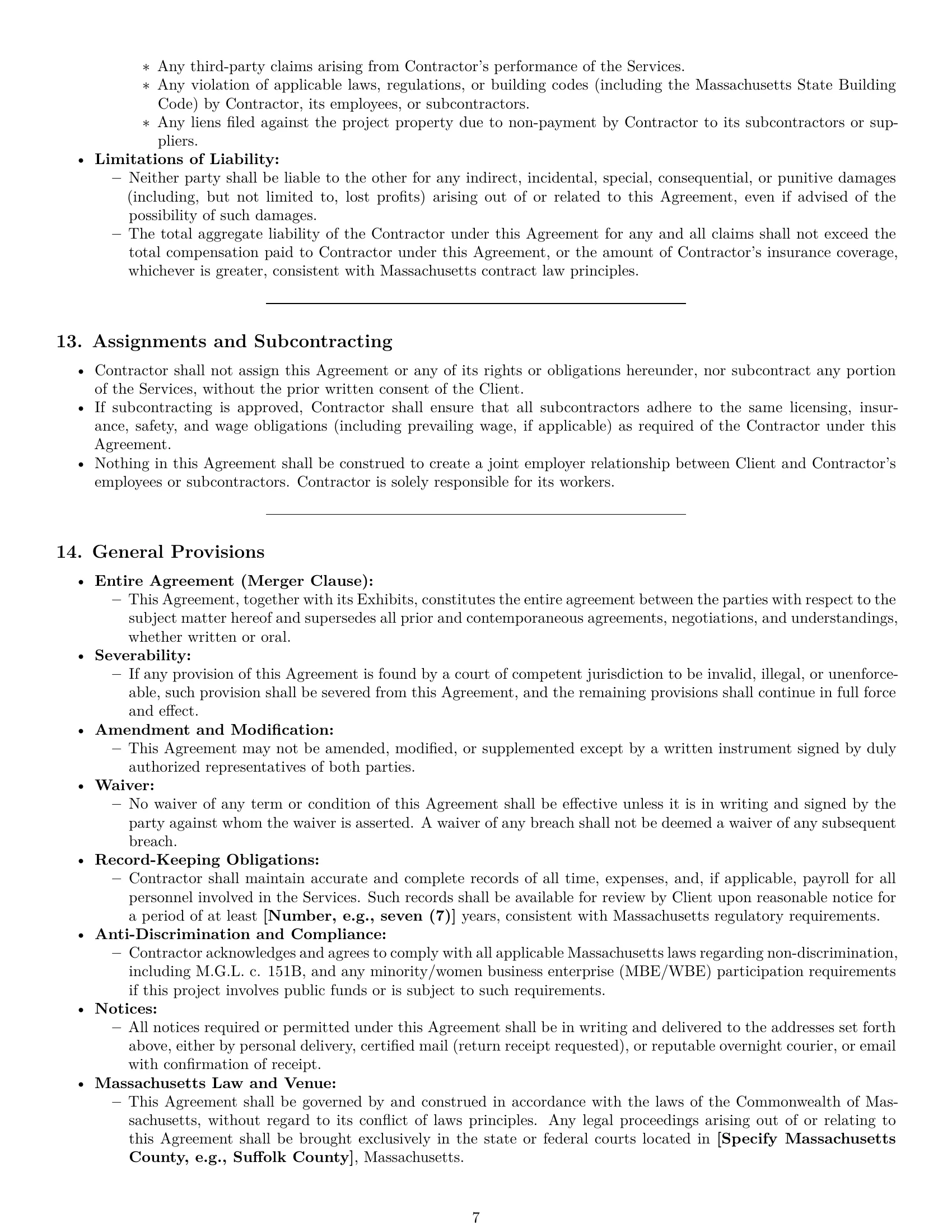 Preview page 7 of Pro Massachusetts construction independent contractor agreement template