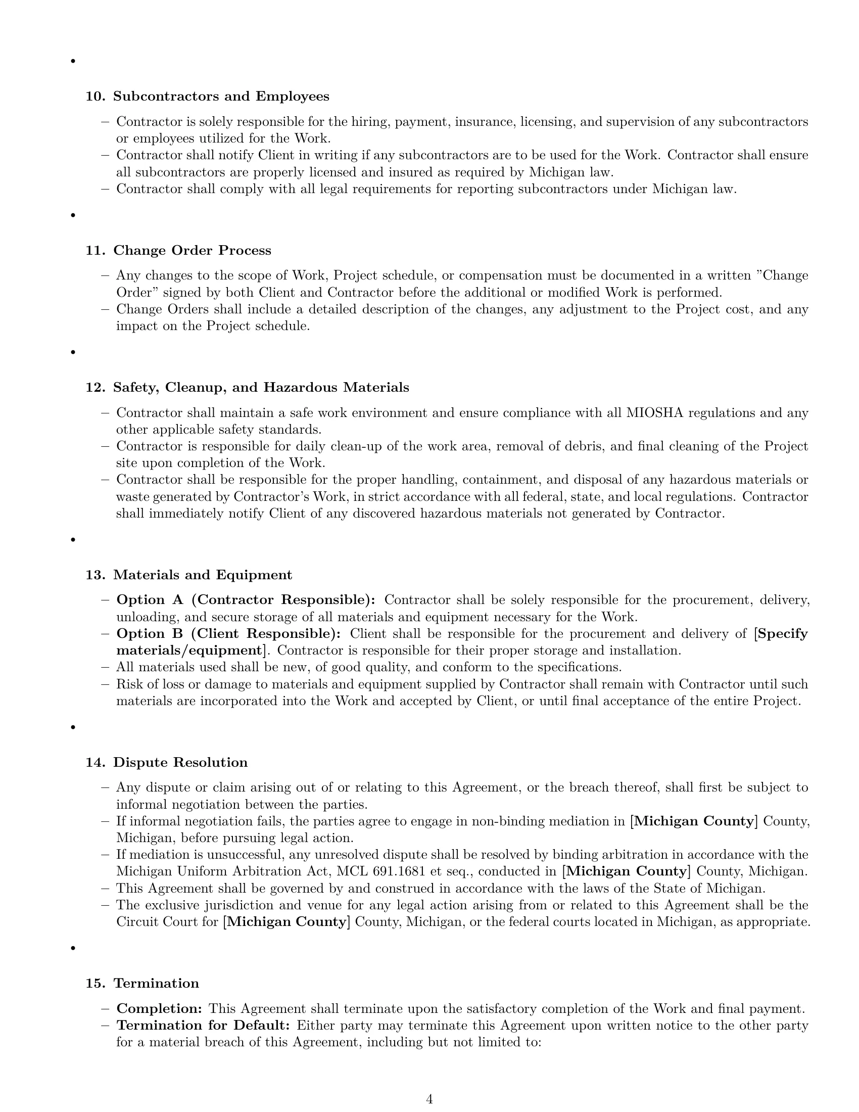 Preview page 4 of Pro Michigan construction independent contractor agreement template