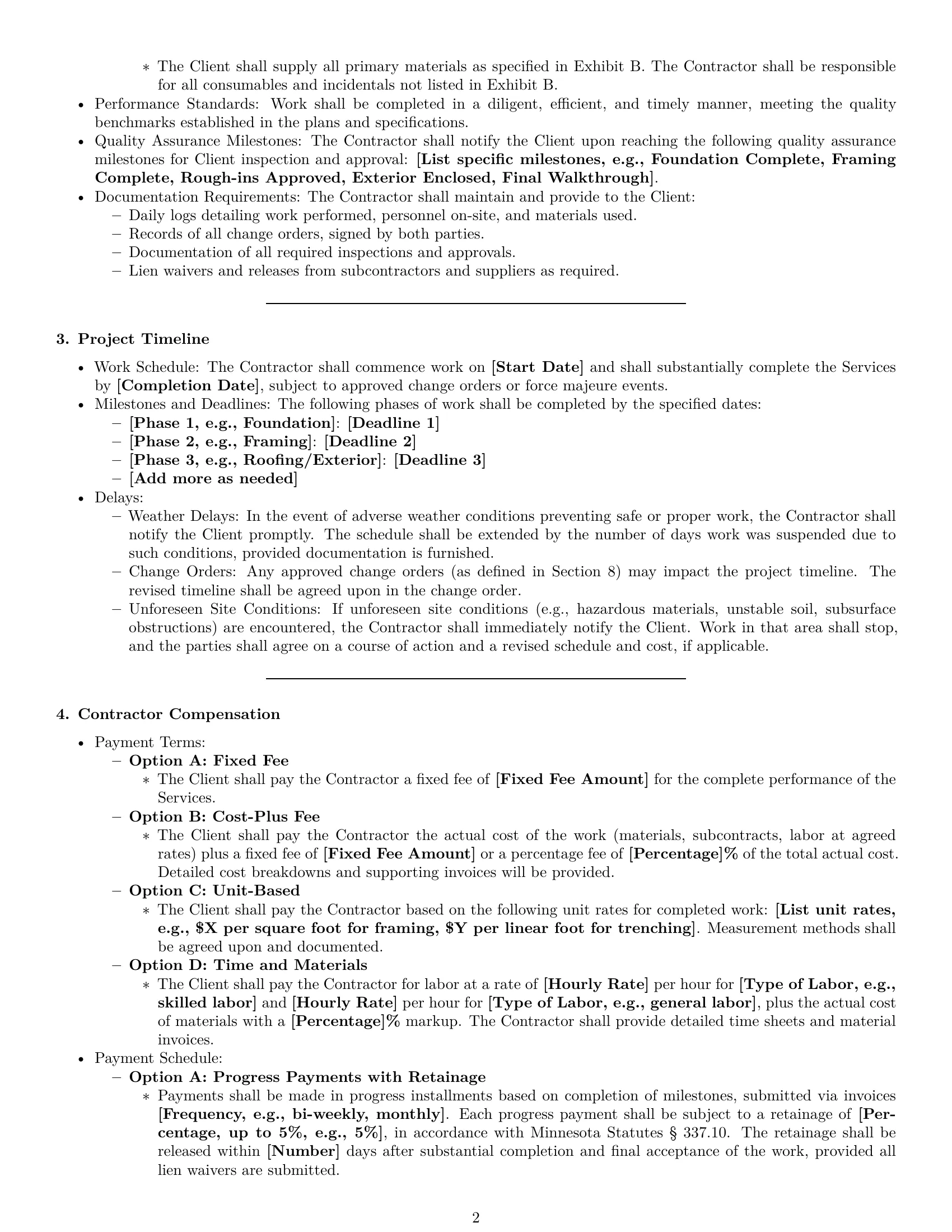 Preview page 2 of Pro Minnesota construction independent contractor agreement template