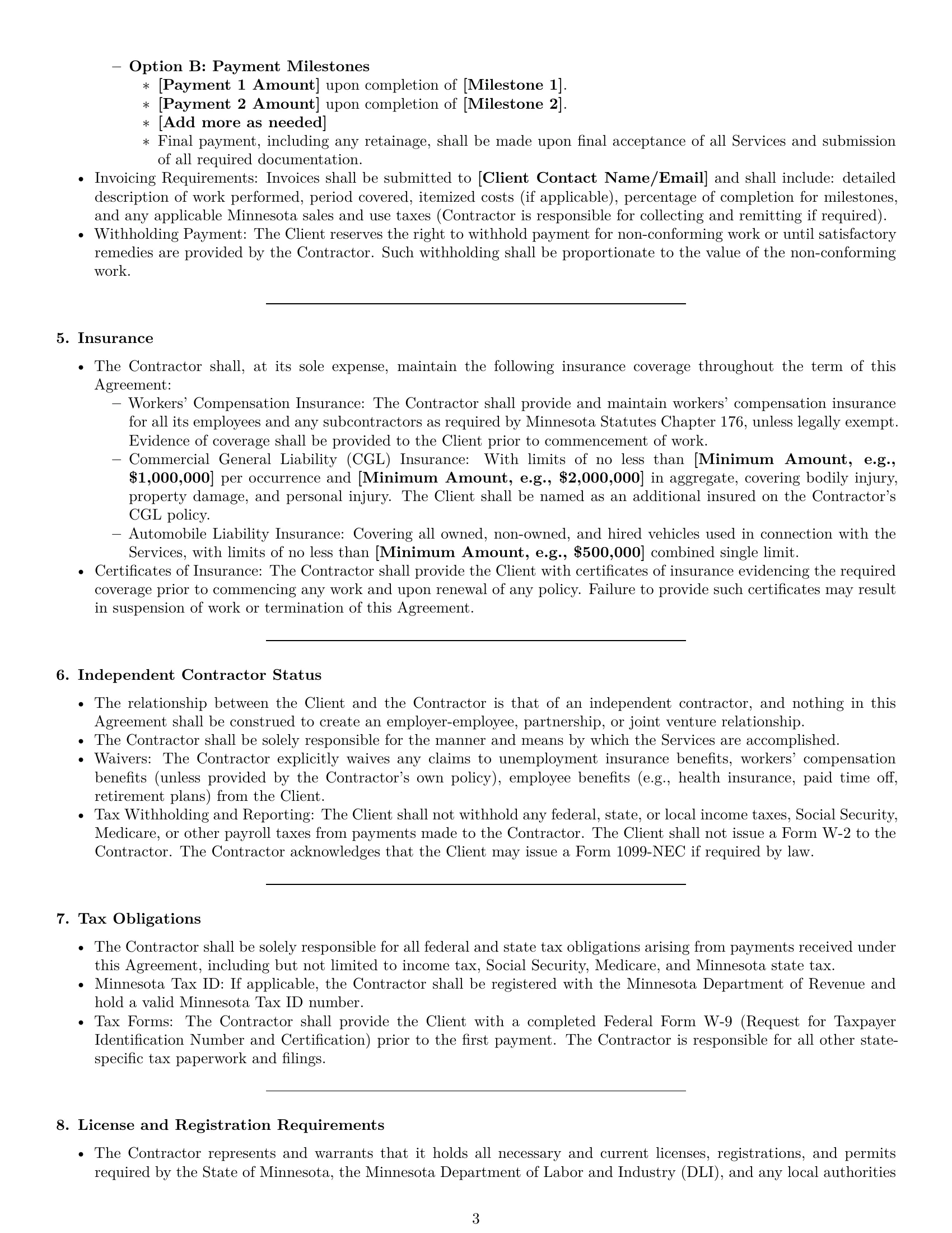 Preview page 3 of Pro Minnesota construction independent contractor agreement template