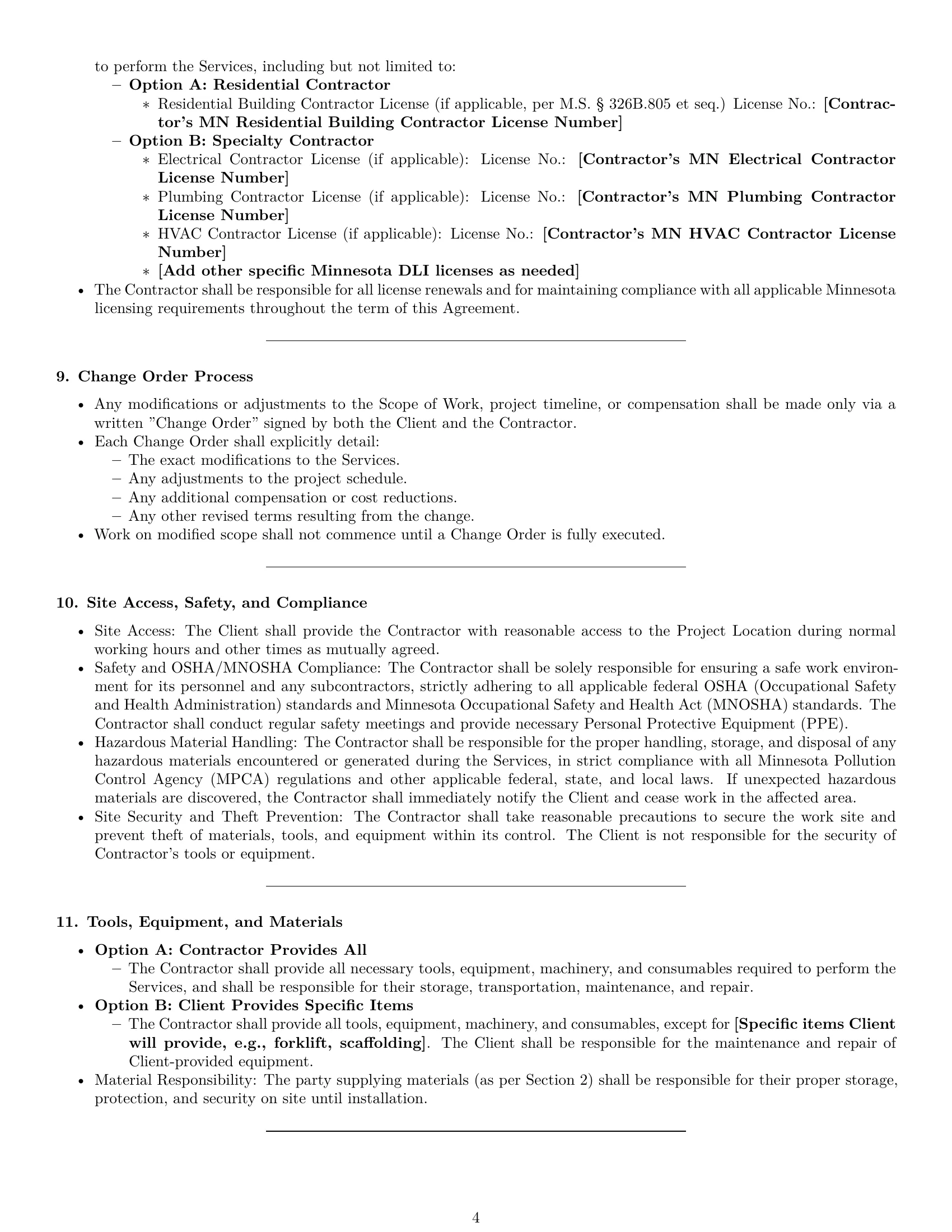 Preview page 4 of Pro Minnesota construction independent contractor agreement template