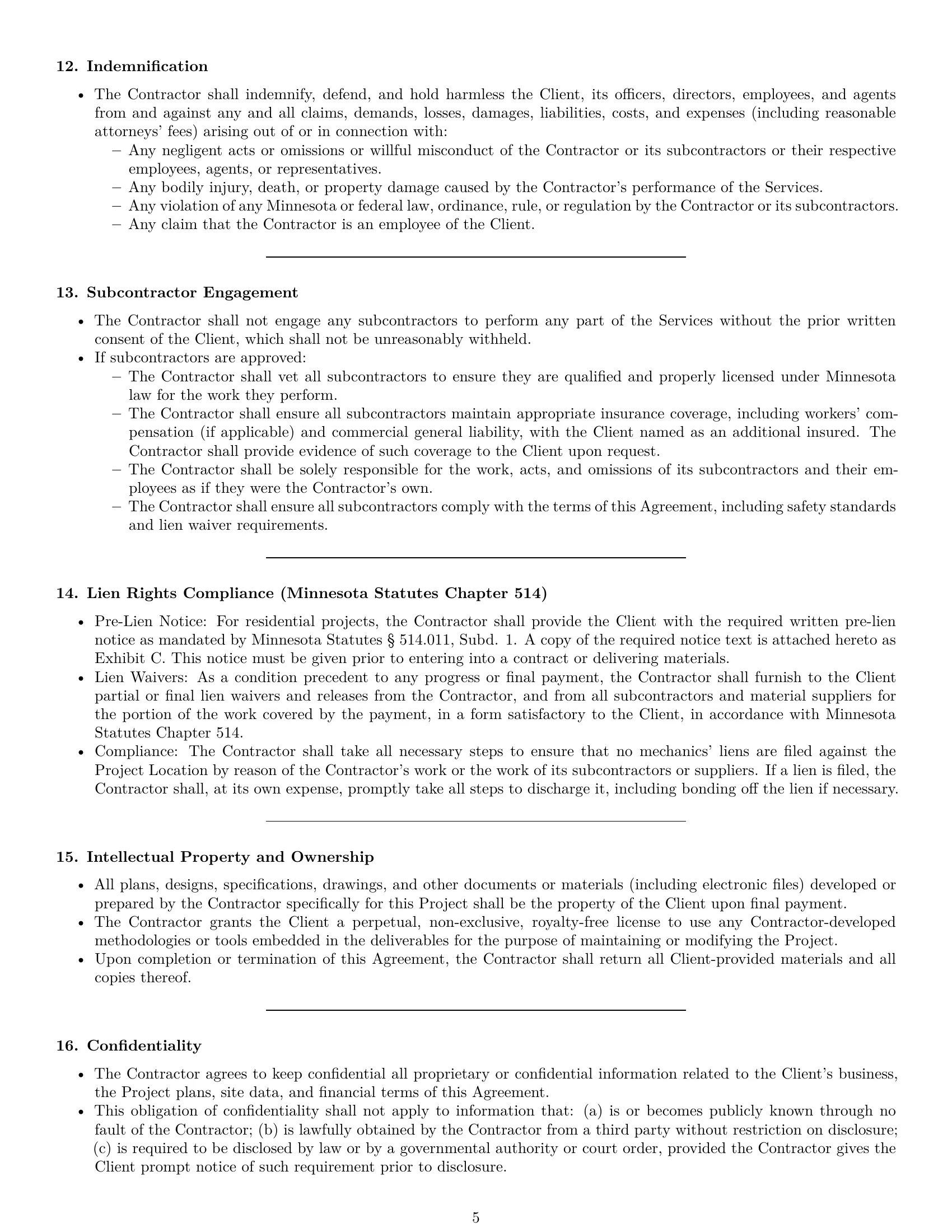 Preview page 5 of Pro Minnesota construction independent contractor agreement template