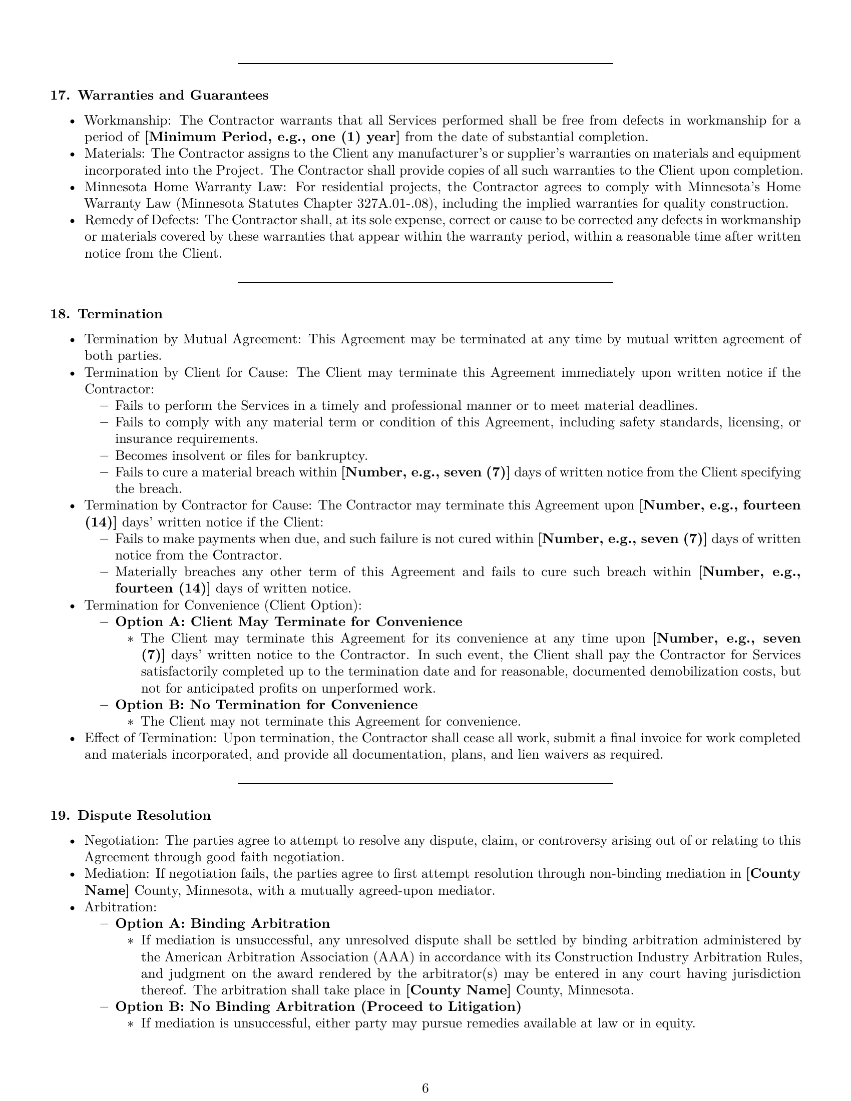 Preview page 6 of Pro Minnesota construction independent contractor agreement template